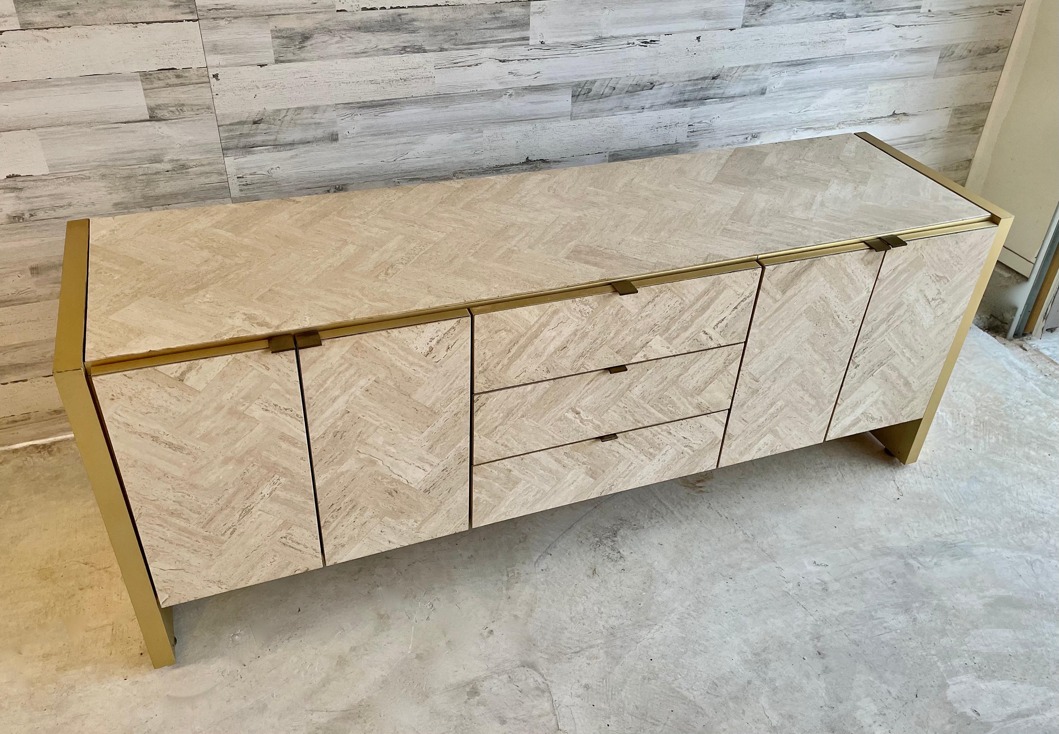 Ello Travertine and Brushed Brass Credenza 7