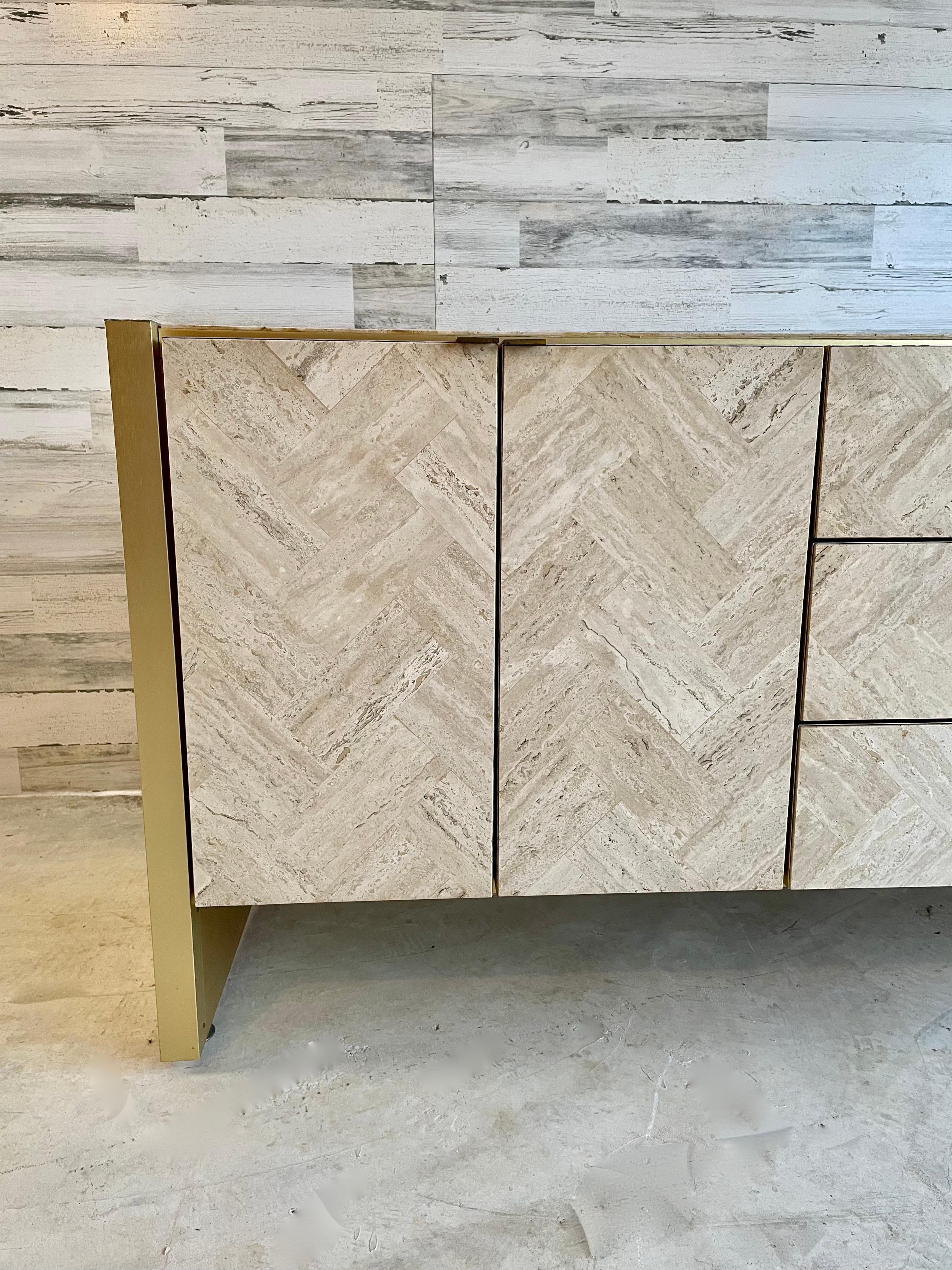 Ello Travertine and Brushed Brass Credenza For Sale 12