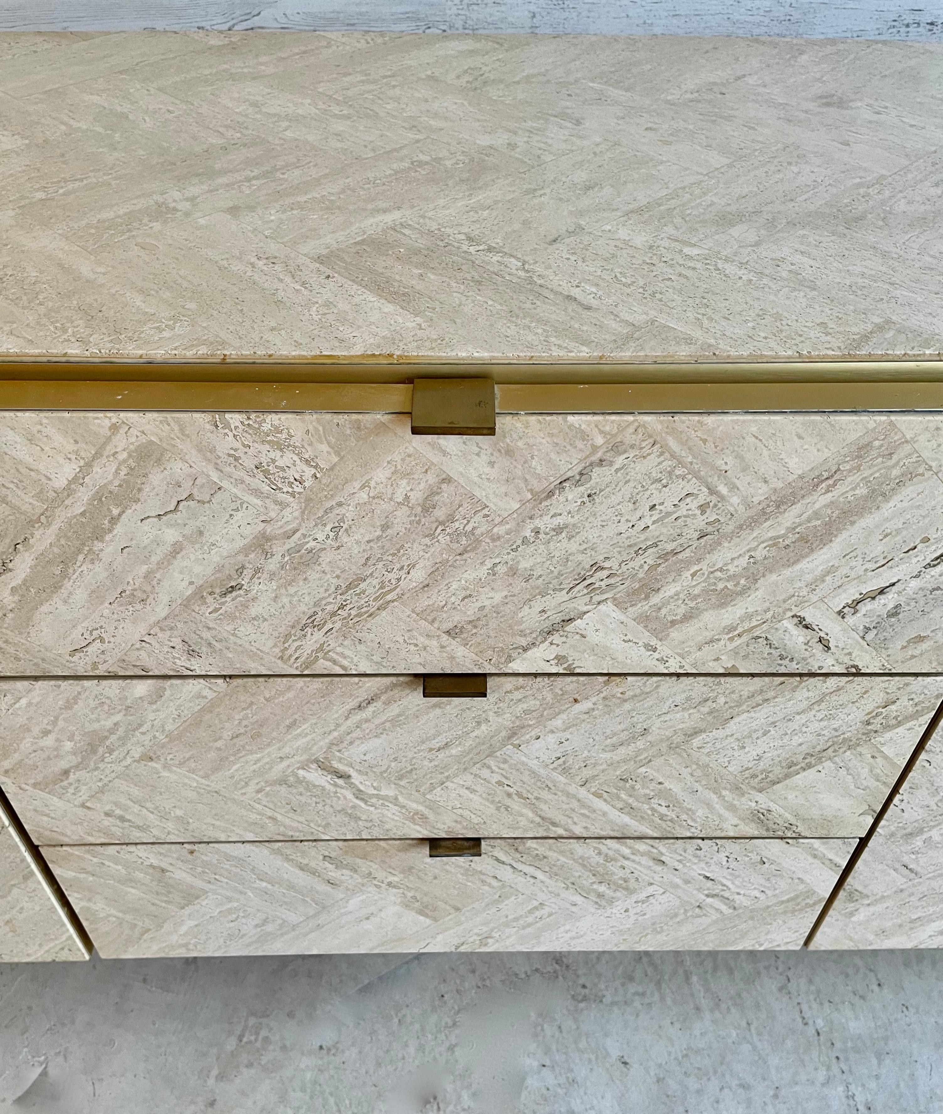 Ello Travertine and Brushed Brass Credenza For Sale 2