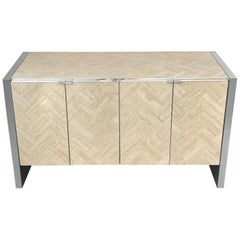 Ello Travertine and Chrome Four Door Cabinet