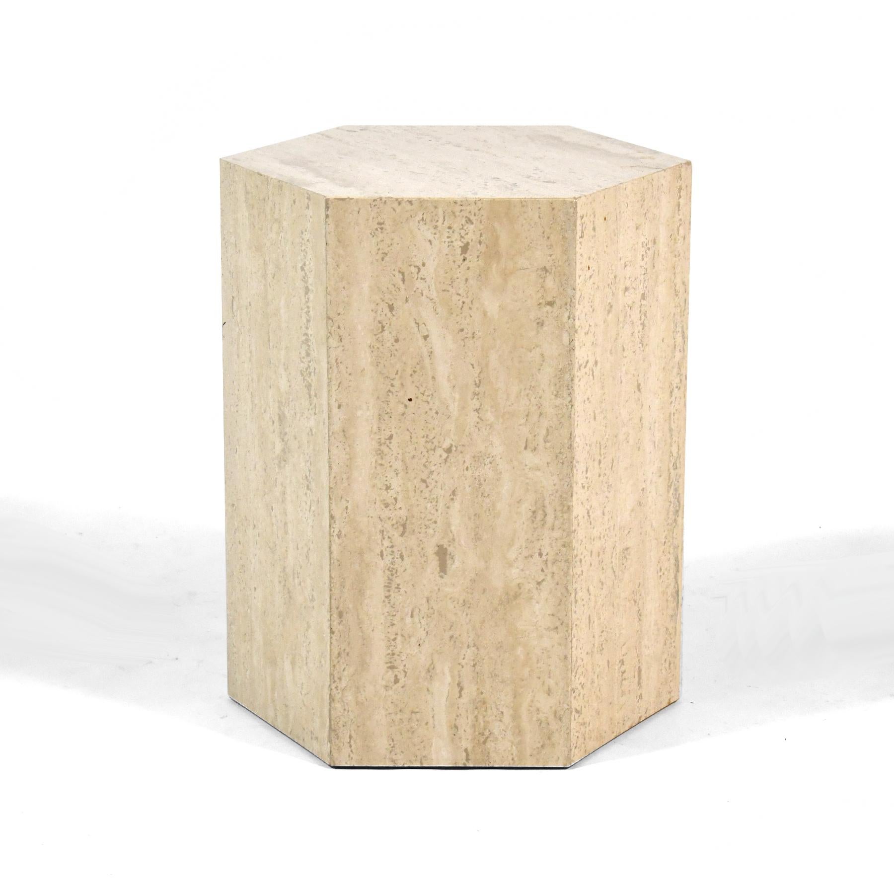 American Ello Travertine Hexagonal Side Table / Pedestal
