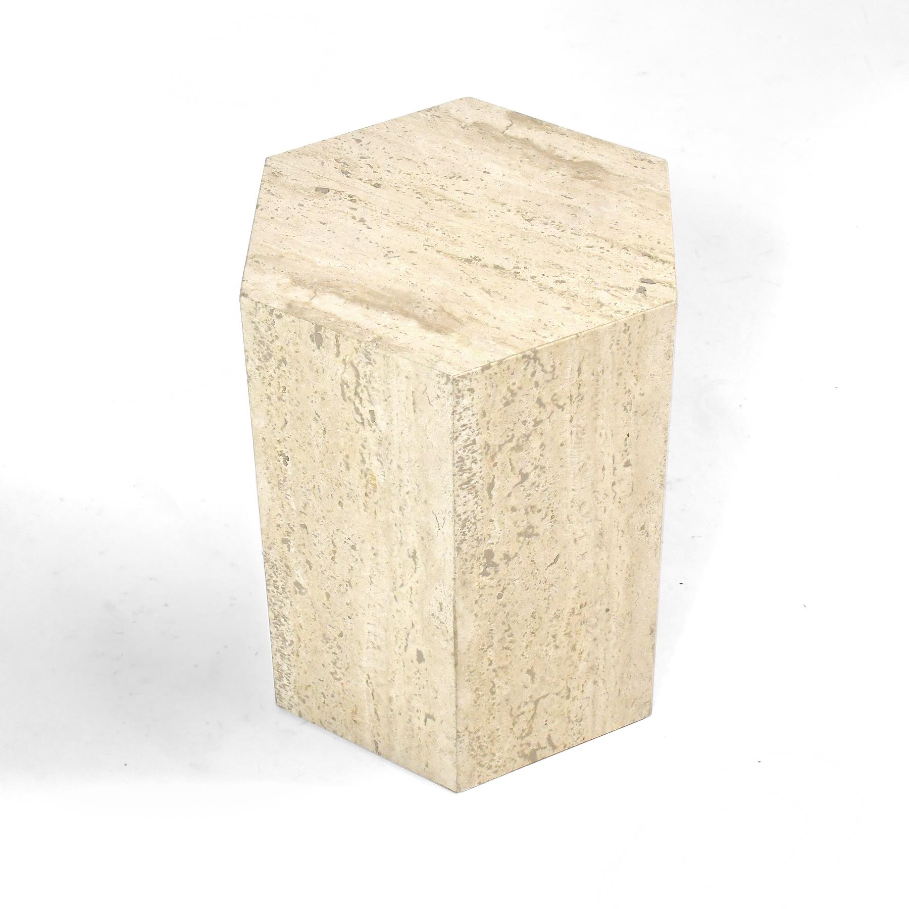 Late 20th Century Ello Travertine Hexagonal Side Table / Pedestal