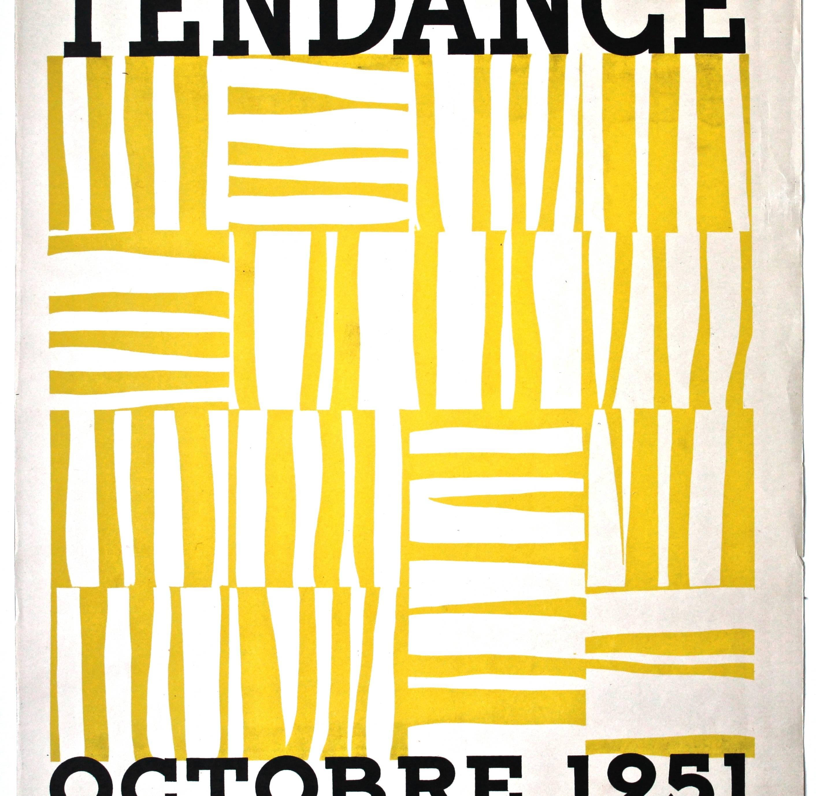 Il s'agit d'une affiche très rare (non mentionnée dans Waldman 'Ellsworth Kelly drawings, collages, prints' 1971.) et extrêmement importante pour ce qui était peut-être la première exposition (de groupe) de Kelly. Sérigraphie en jaune et noir.
