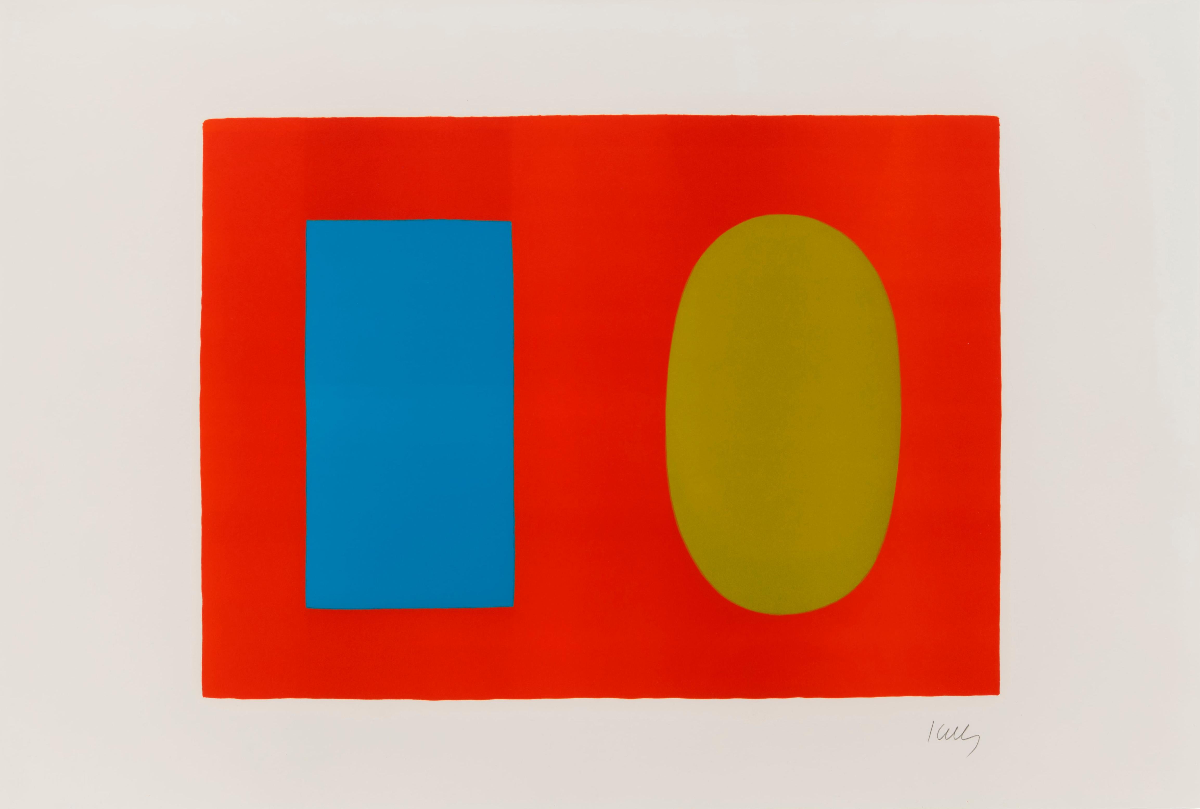 Ellsworth Kelly Abstract Print – Blaues und Grünes über Orange