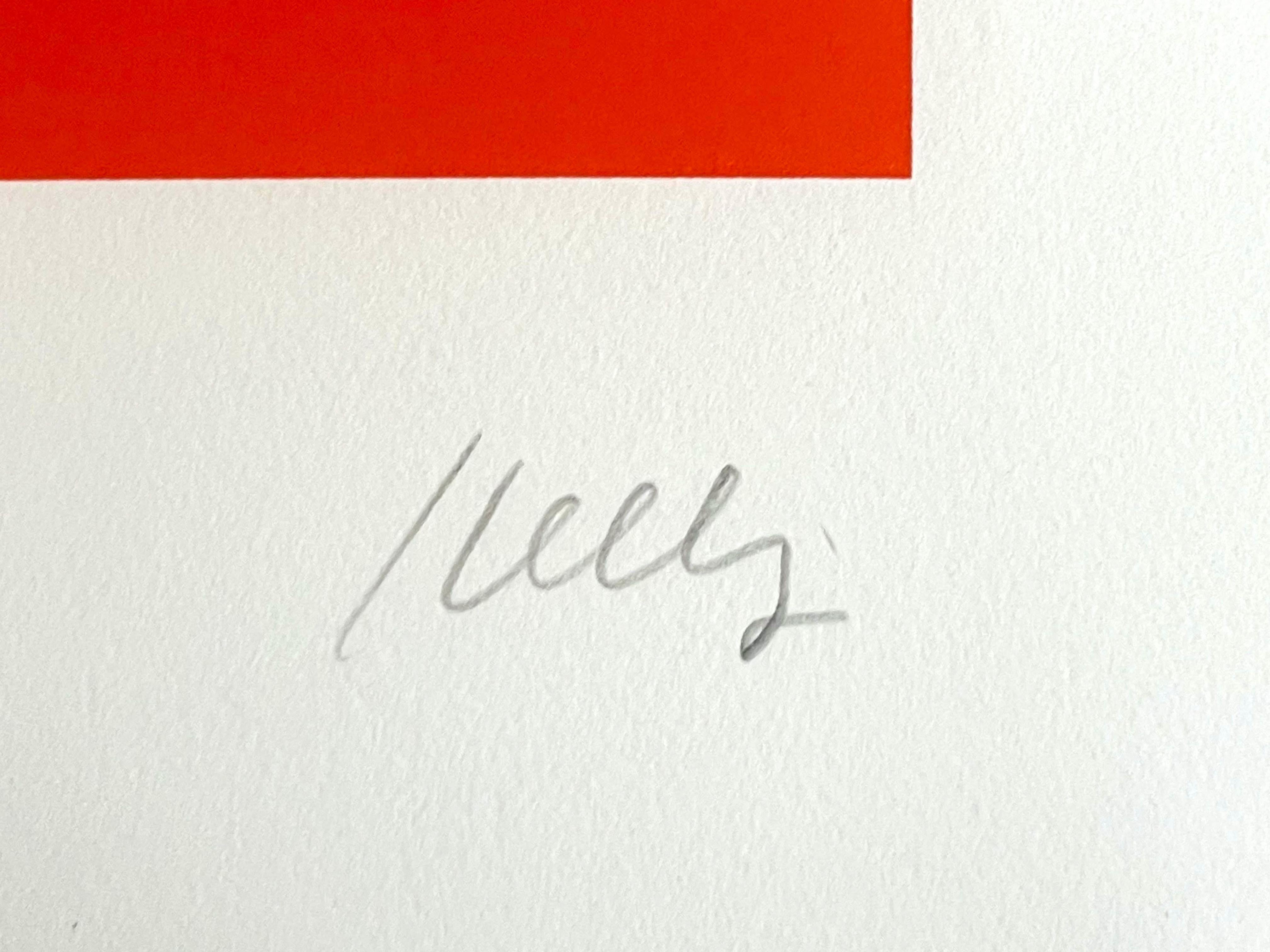Ellsworth Kelly
Bleu / Jaune / Rouge, 1992
Lithographie couleur sur papier Rives BFK
Signé en bas à droite et numéroté 51/80 en bas à gauche
Cadre inclus : dans un cadre original fait à la main à la feuille d'or avec plexiglas UV (étiquettes au