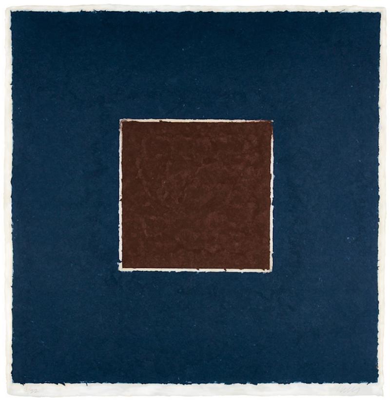 Ellsworth Kelly Abstract Print – Farbefarbenes Papierbild XX (Brauner Quadrat mit Blau), aus farbigen Papierbildern