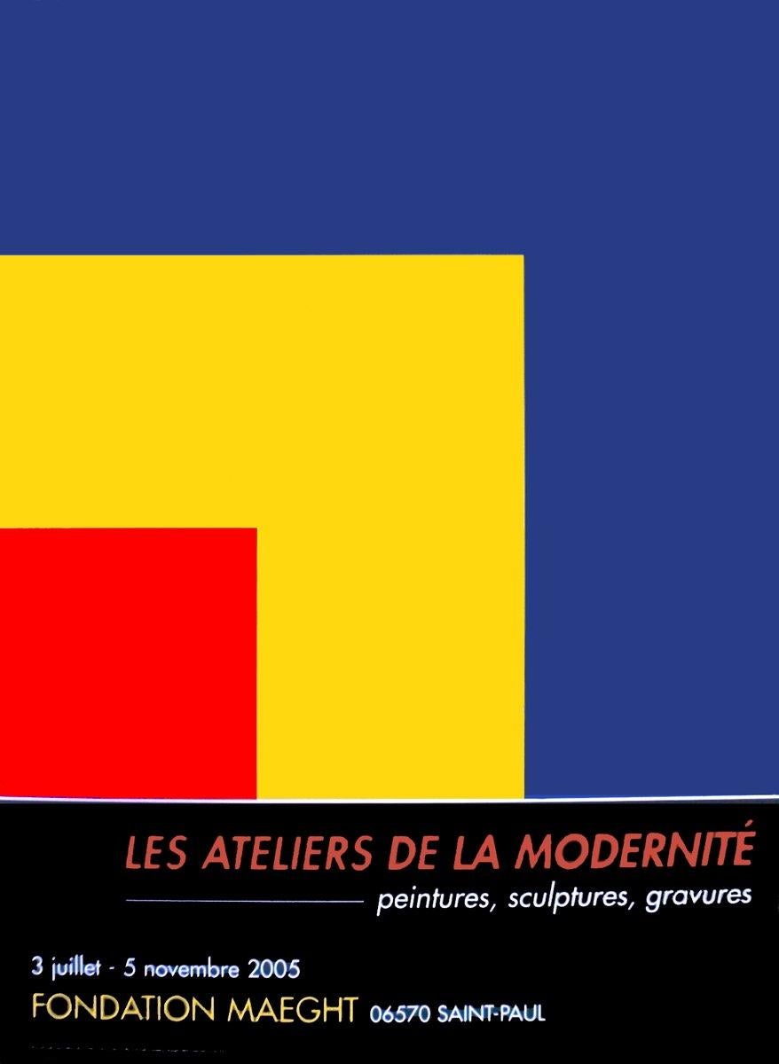 Dieses Ausstellungsplakat wurde 2005 für eine Ausstellung von Ellsworth Kelly in der Fondation Maeght mit dem Titel Red, Yellow and Blue erstellt. Das Kunstwerk zeigt drei übereinander liegende Quadrate in Kellys charakteristischem minimalistischem