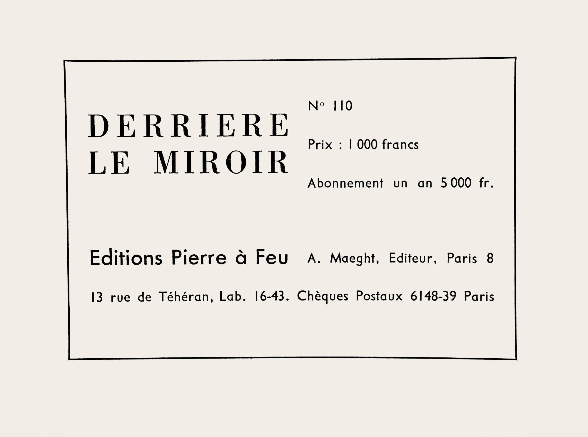 Litografia su carta ondulata. Iscrizione: Non firmato e non numerato. Buone condizioni. Note: Da Derrière le miroir, N° 110, pubblicato da Derrière le miroir, Parigi; stampato da Galerie Maeght, Parigi, 1958. Estratto da un saggio del lotto di