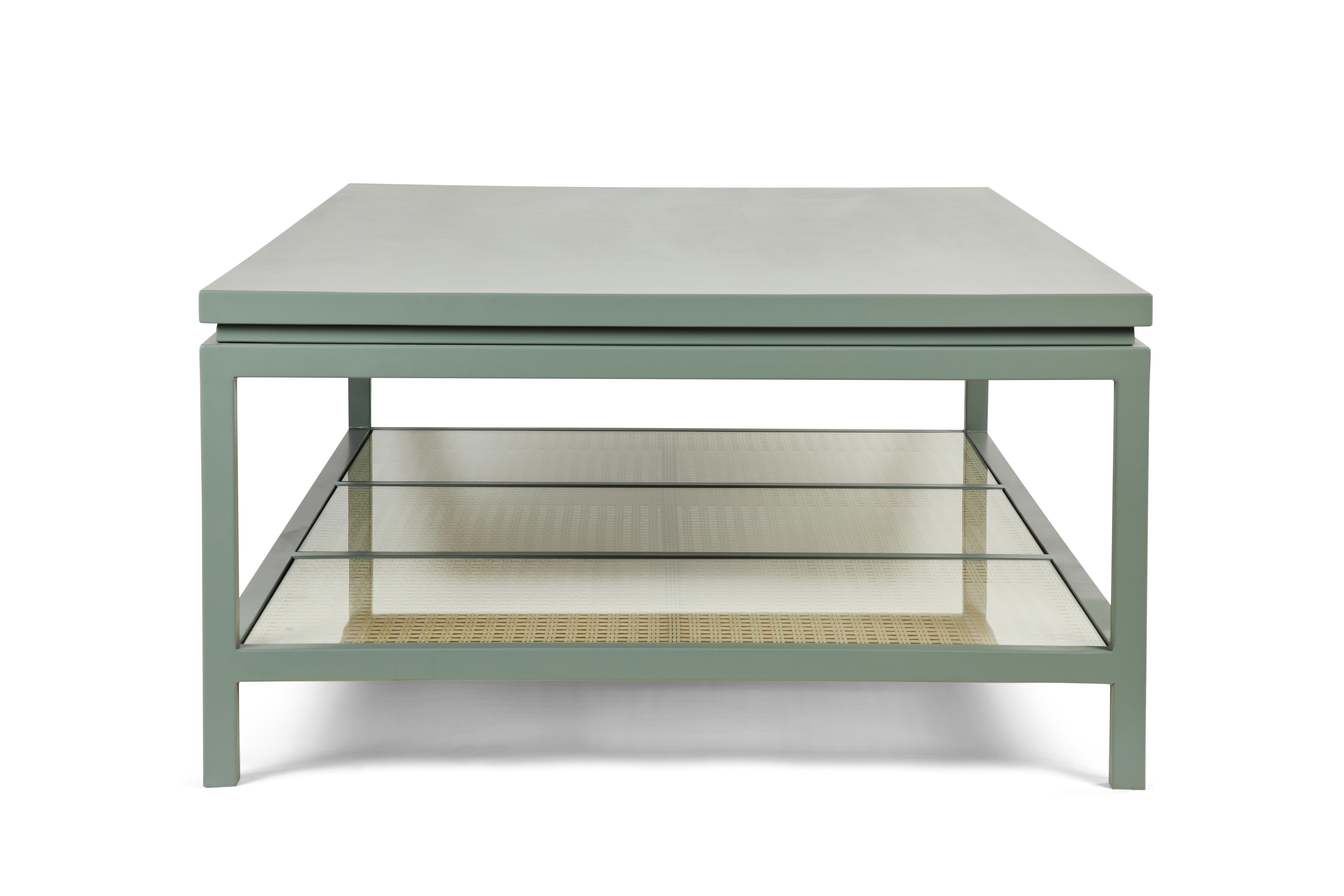 Contemporary Ellwood Coffee Table with Cane & Glass by August Abode For Sale