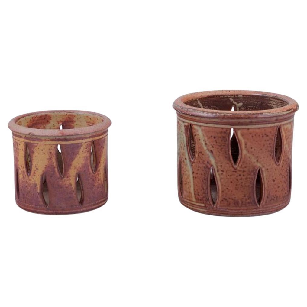 Elly and Wilhelm Kuch. Two unique ceramic plant pot covers. 1980s For Sale