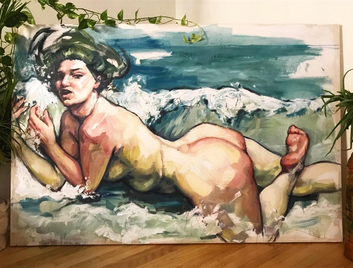 Elly Smallwood Figurative Painting - Large Oil on Canvas Nude Painting "Birth of Venus"