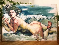 Large Oil on Canvas Nude Painting "Birth of Venus"