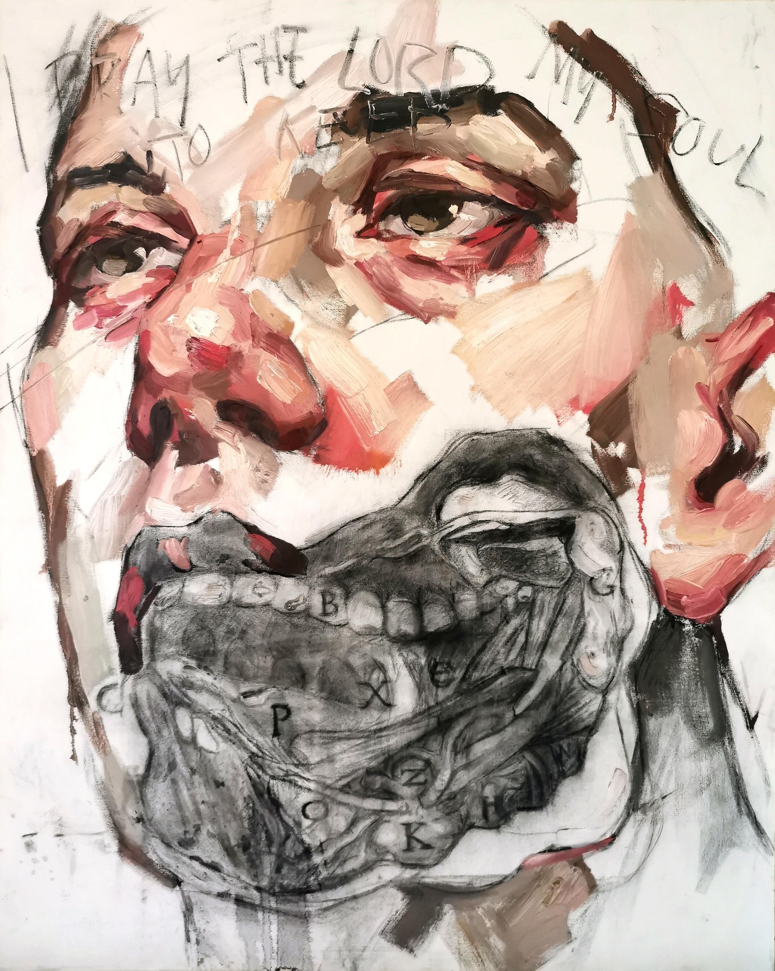 Großes Porträtgemälde in Öl und Kohle auf Leinwand „Trait D'Anatomie“