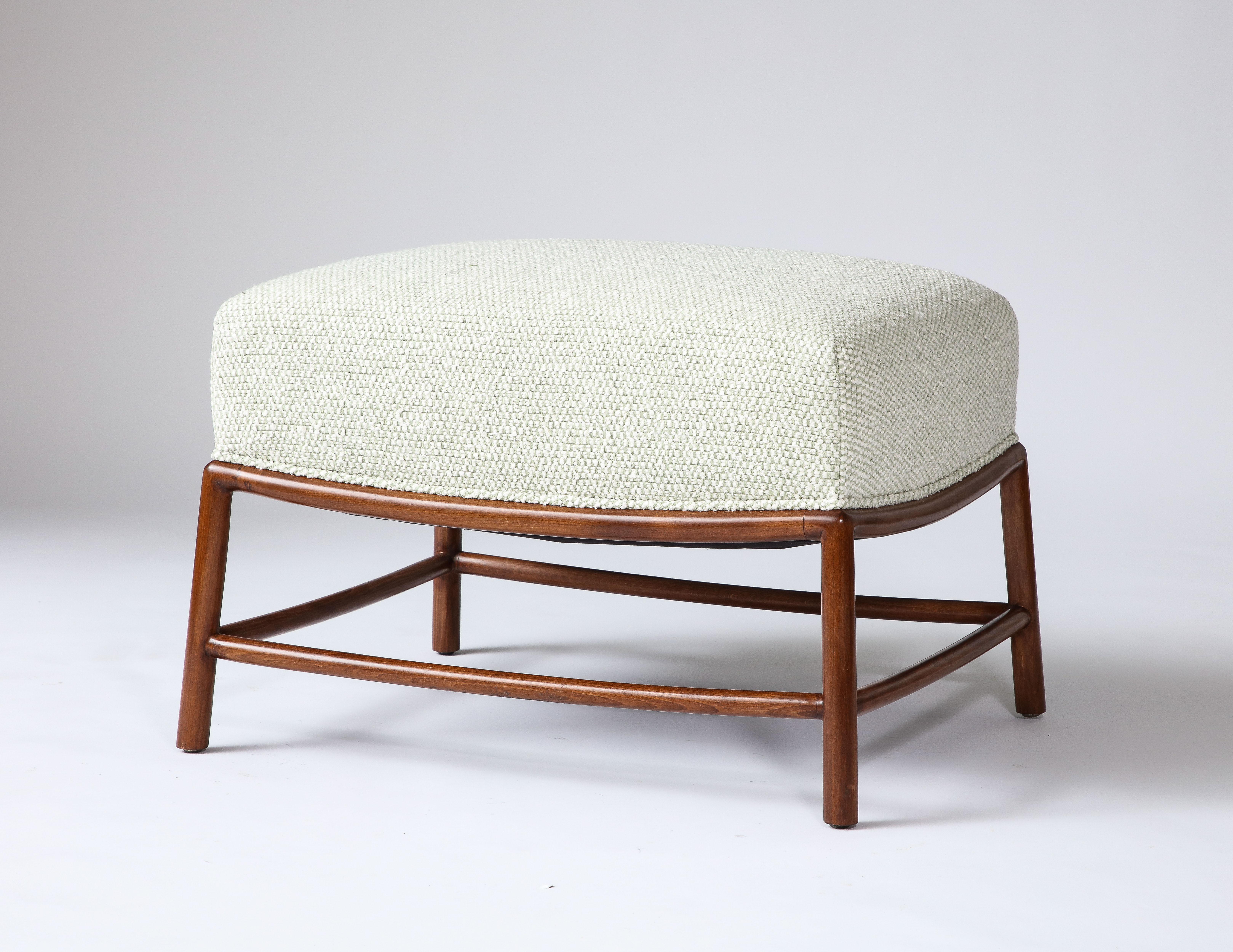 Elm and Boucle Upholstered Stool by T.H. Robsjohn-Gibbings, c. 1960 In Good Condition For Sale In New York City, NY