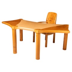 Elm and Burr Elm Desk and Chair, Designed by John Makepeace, England, 1985