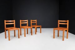Elm and Cognac Leather Dining room Chairs set of 4, Italy 1950s