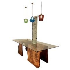 Elm and glass dining table