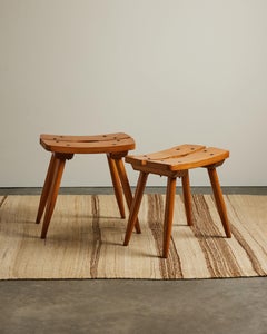 Taburete de olmo y hierro de Atelier Marolles, Francia, c. 1950