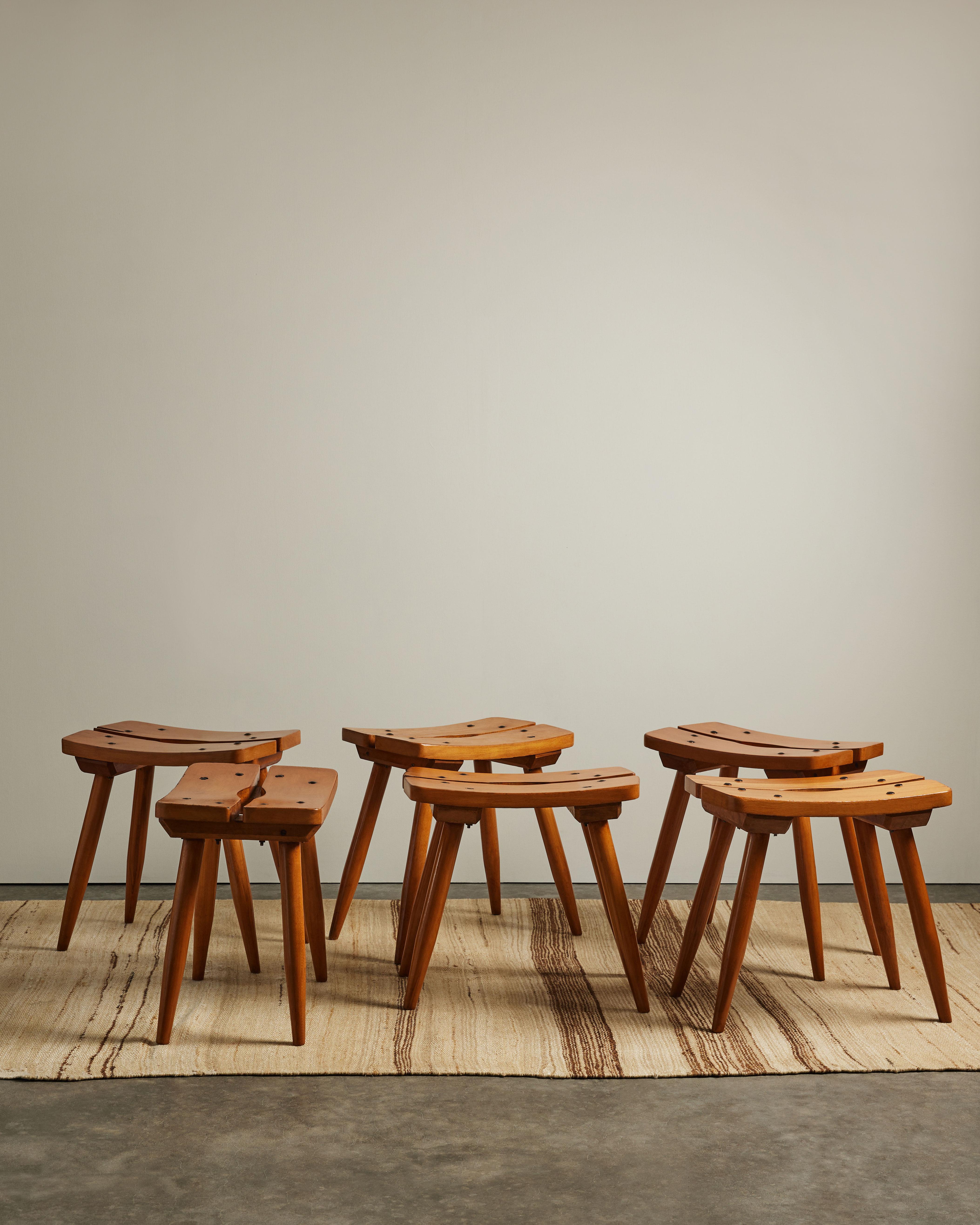 Elm and Iron Stool by Atelier Marolles, France, c. 1950 en Excelente estado para la venta en New York City, NY