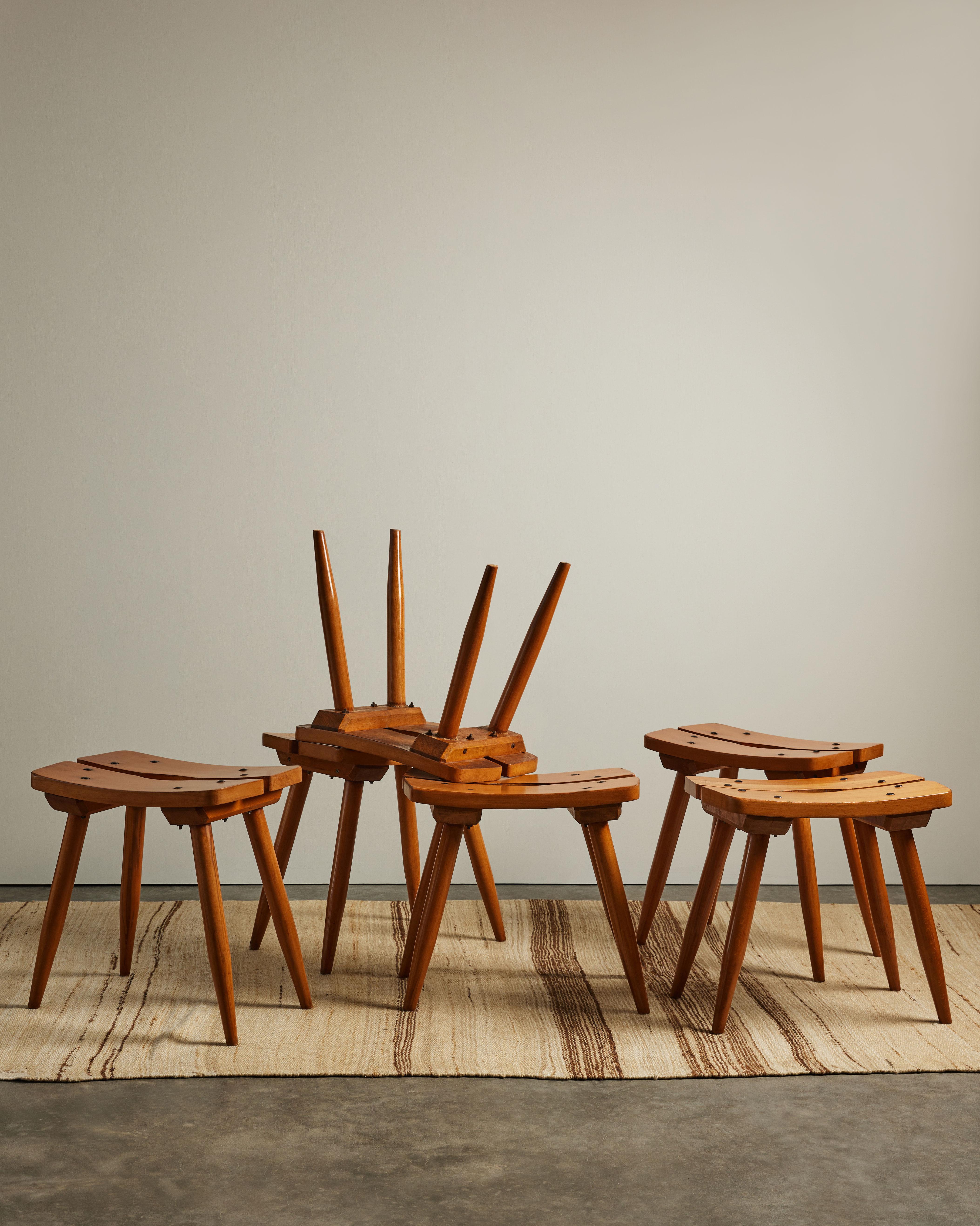Elm and Iron Stool by Atelier Marolles, France, c. 1950 mediados del siglo XX en venta