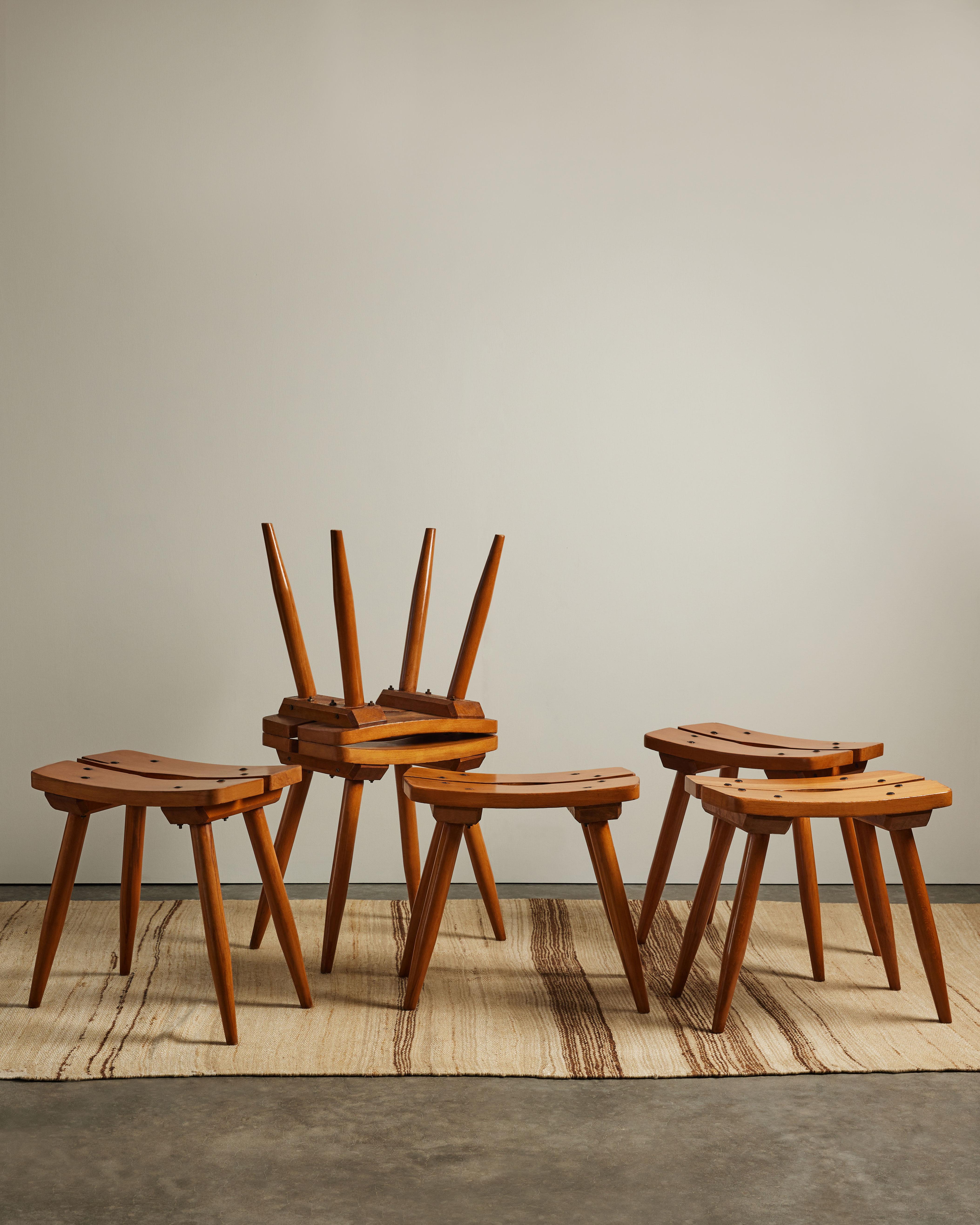 Elm and Iron Stool by Atelier Marolles, France, c. 1950 Hierro en venta