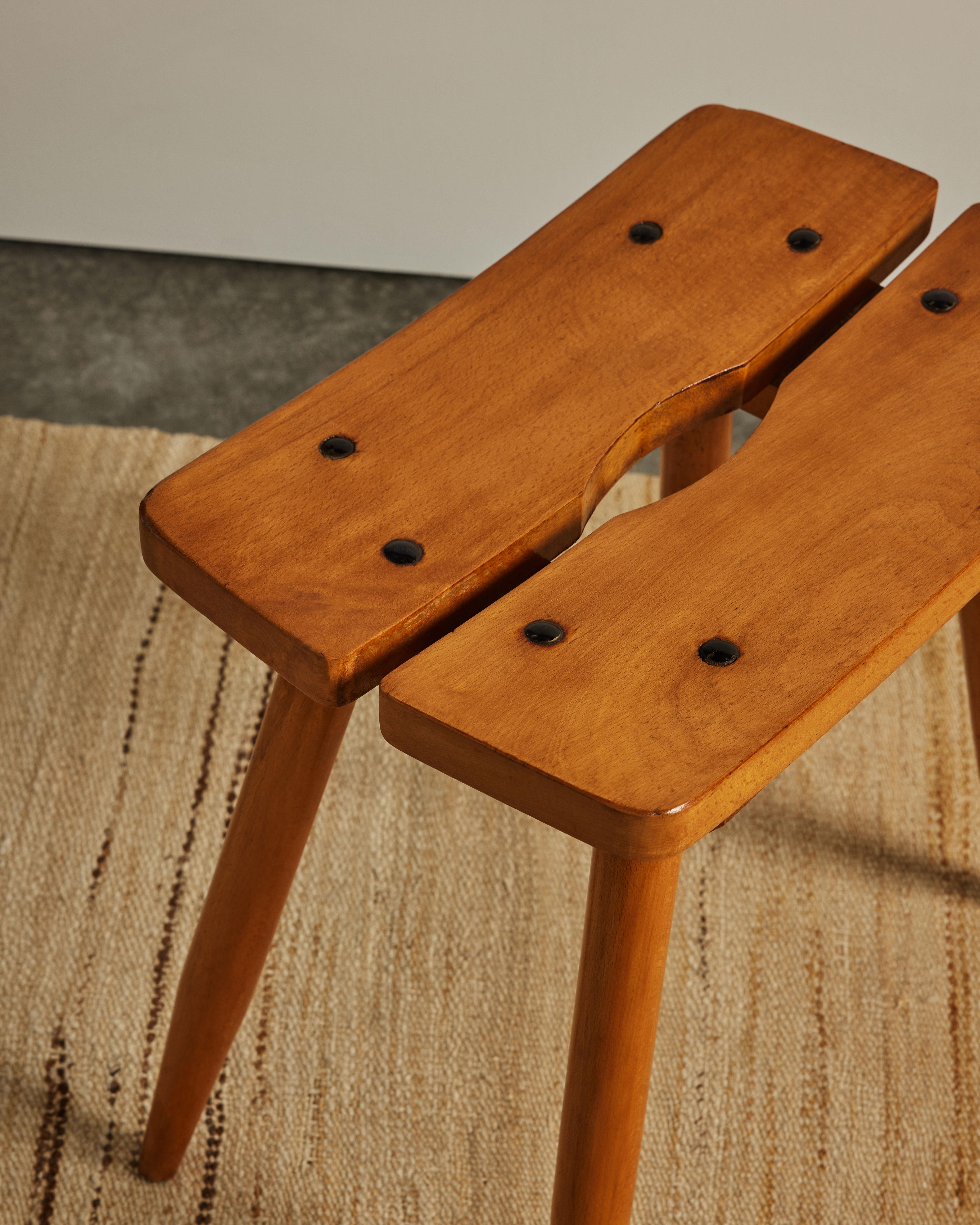 Elm and Iron Stool by Atelier Marolles, France, c. 1950 en venta 3