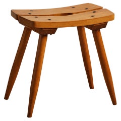 Elm and Iron Stool by Atelier Marolles, France, c. 1950