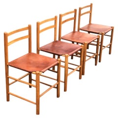 Elm and leather dining chair by Ate van Apeldoorn -Houtwerk Hattem 1960s, set 4