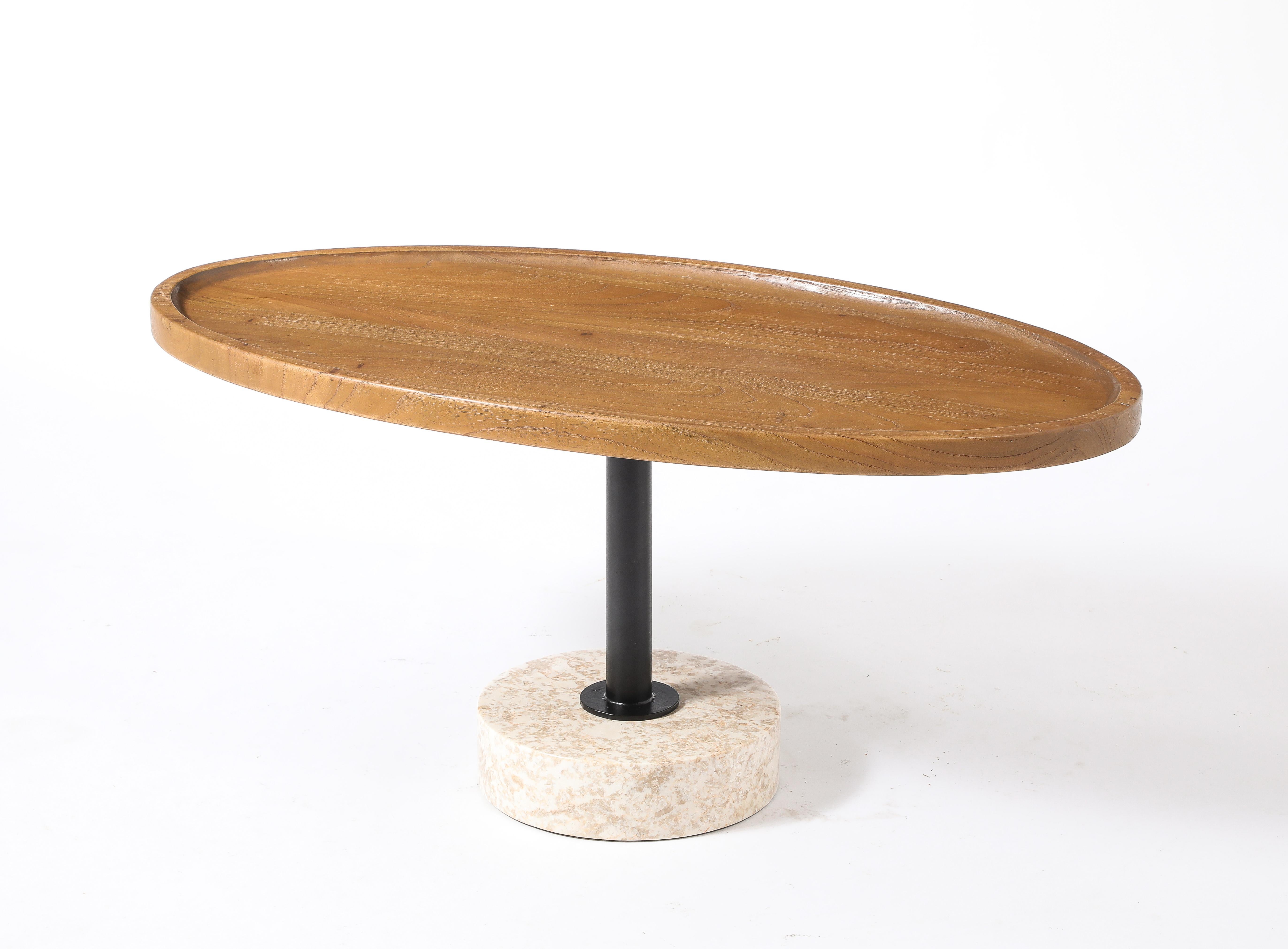 Mid-Century Modern Table en orme et marbre, France, années 1960 en vente