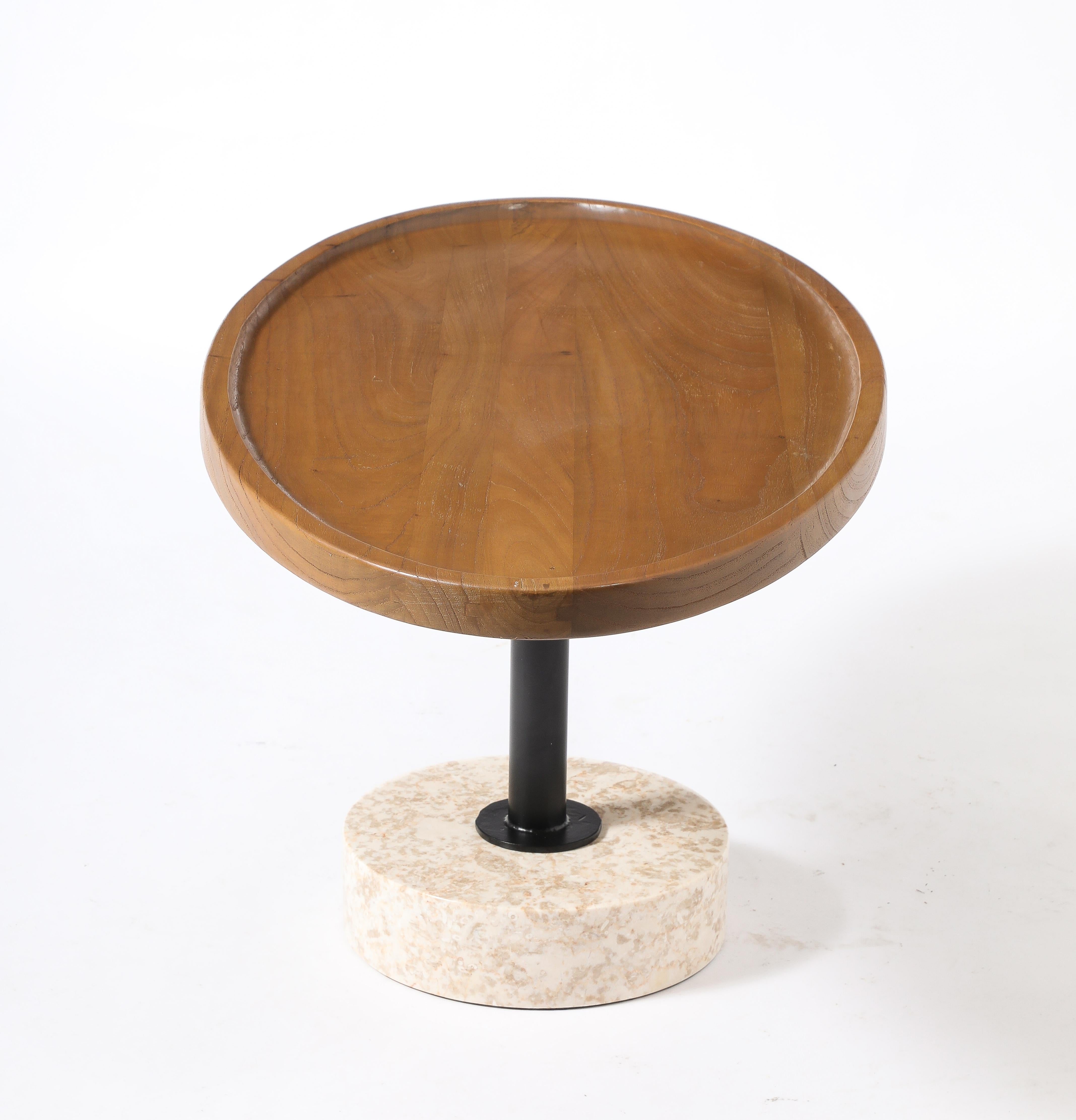 Français Table en orme et marbre, France, années 1960 en vente
