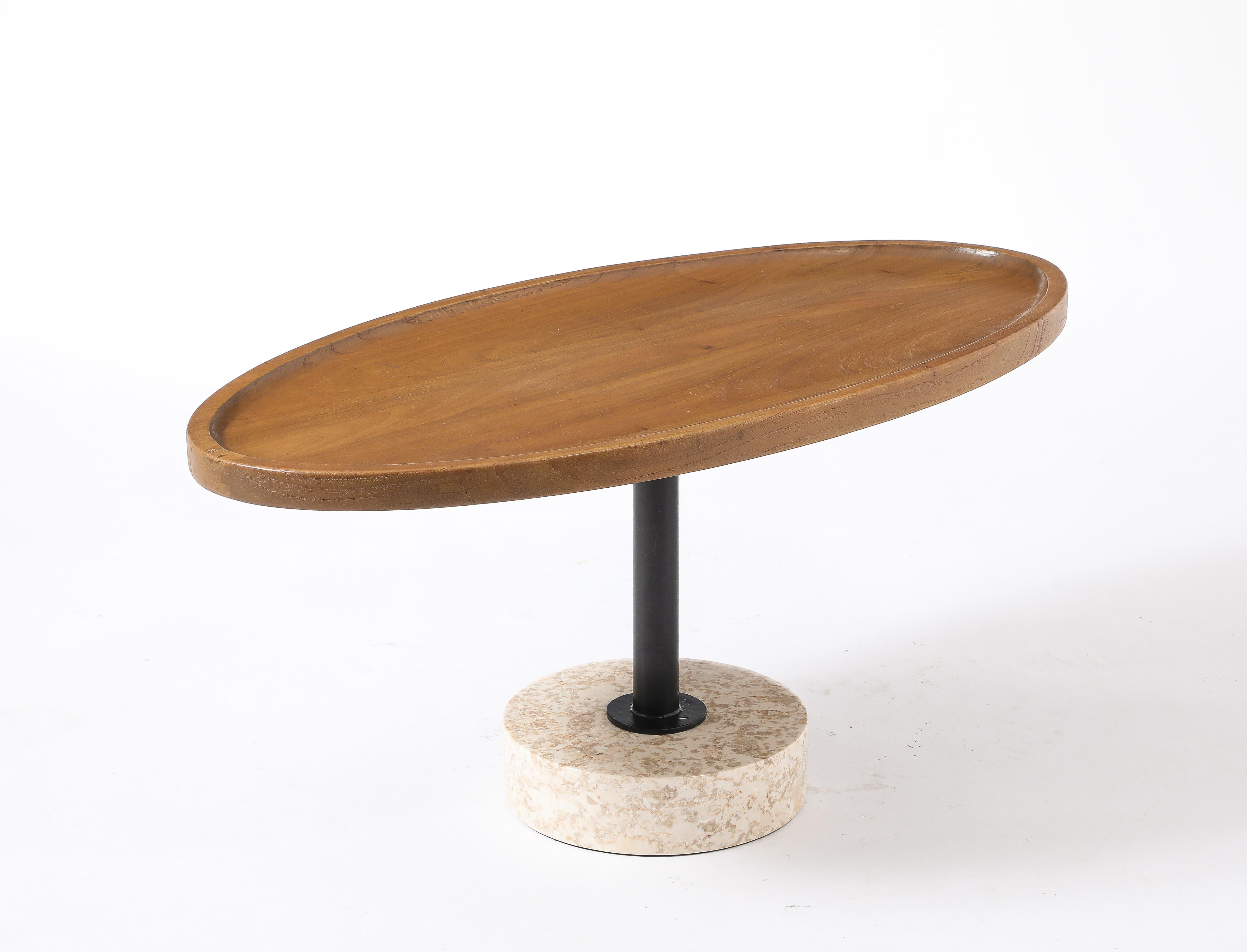 20ième siècle Table en orme et marbre, France, années 1960 en vente
