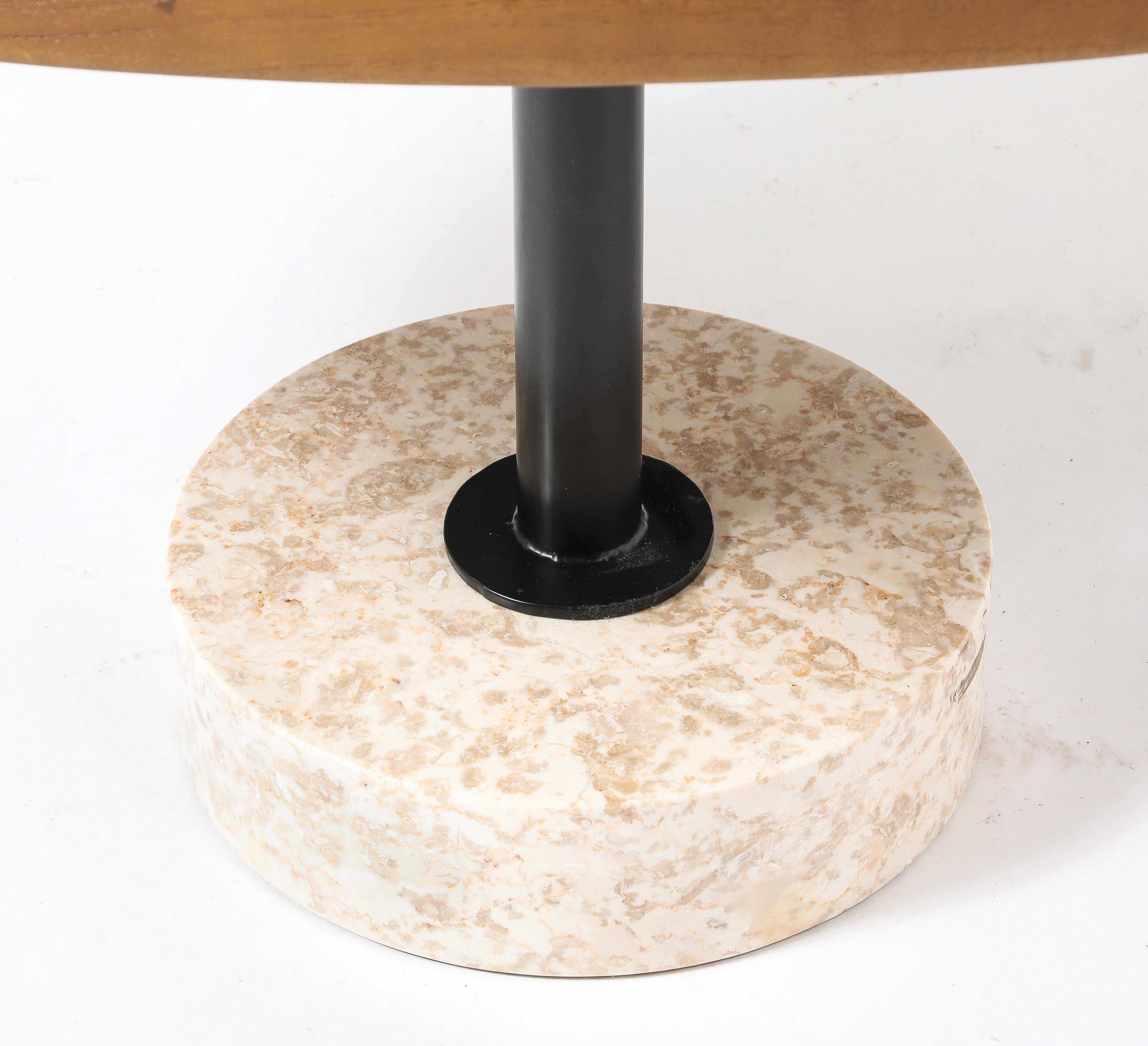 Travertin Table en orme et marbre, France, années 1960 en vente