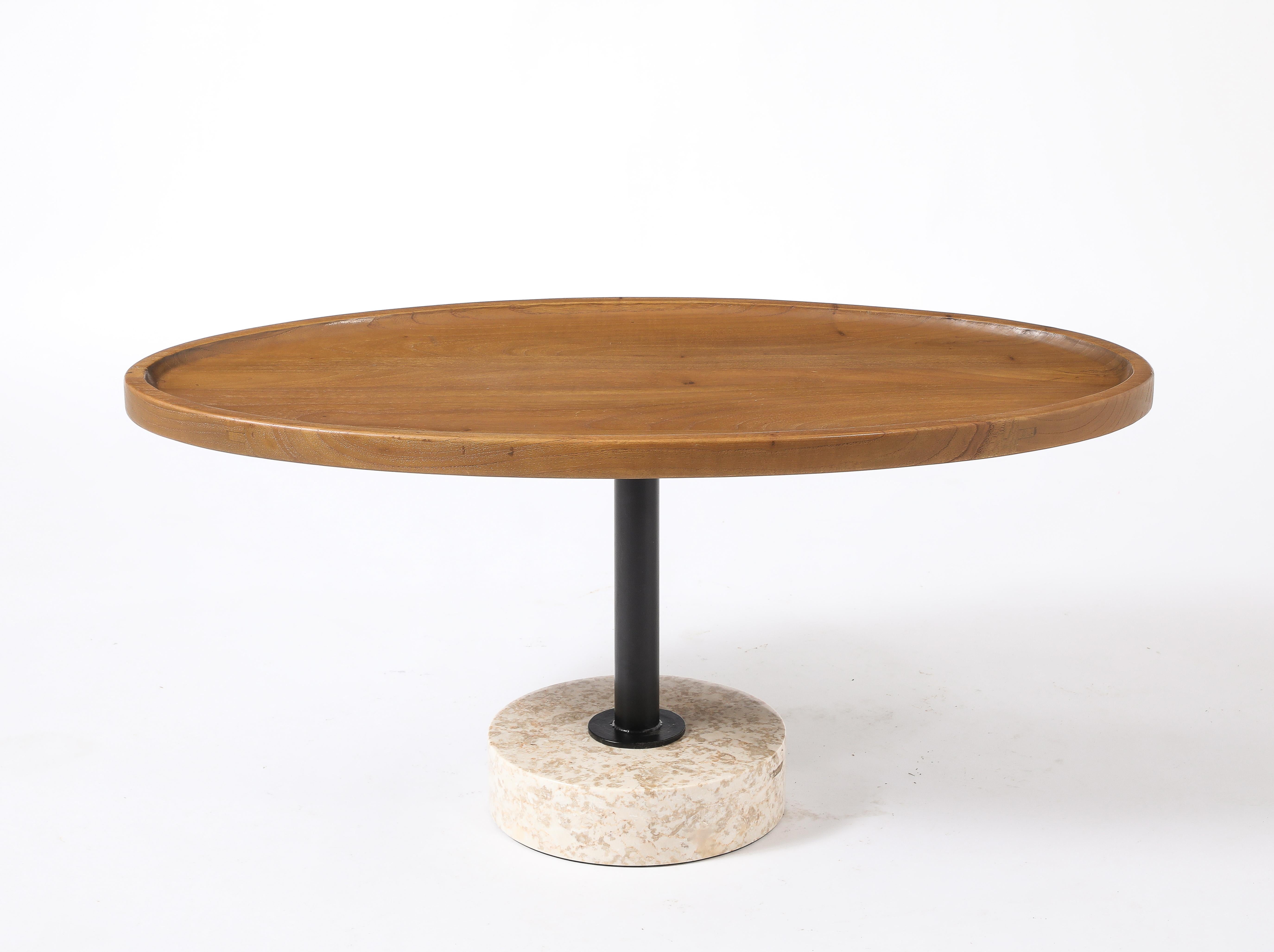 Table en orme et marbre, France, années 1960 en vente 1