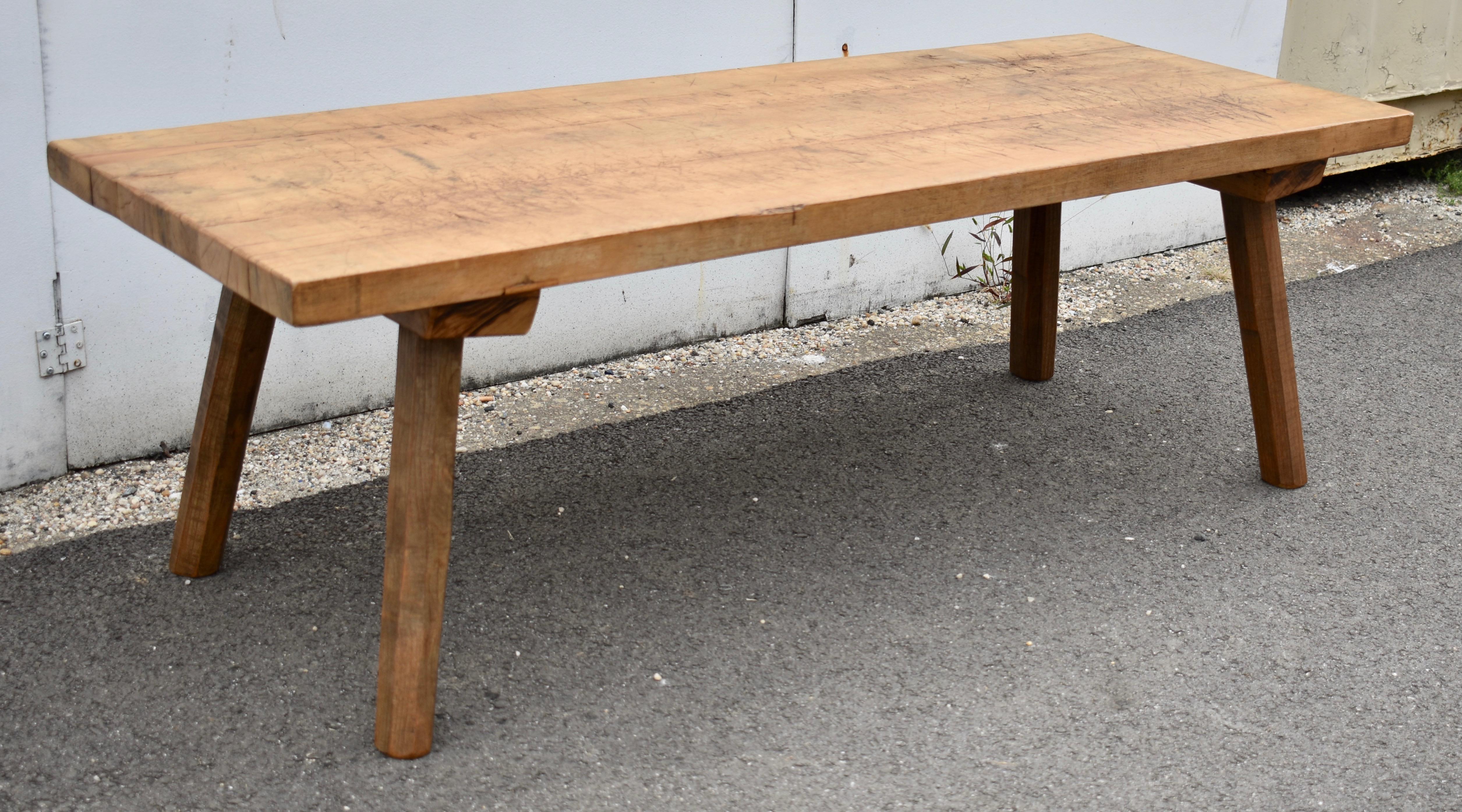 Country Elm and Oak Pig Bench Butcher's Block Coffee Table For Sale