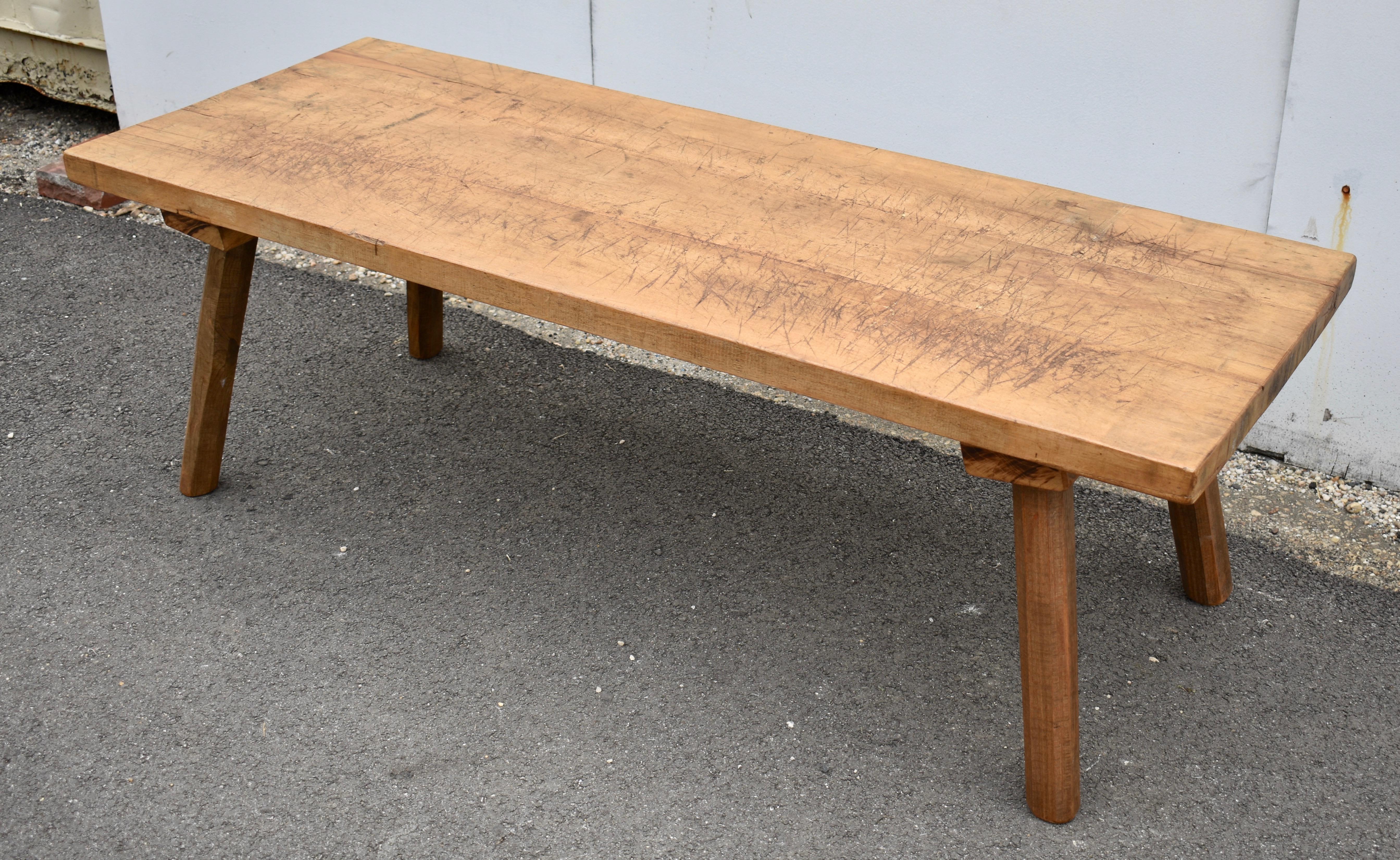 Polished Elm and Oak Pig Bench Butcher's Block Coffee Table For Sale