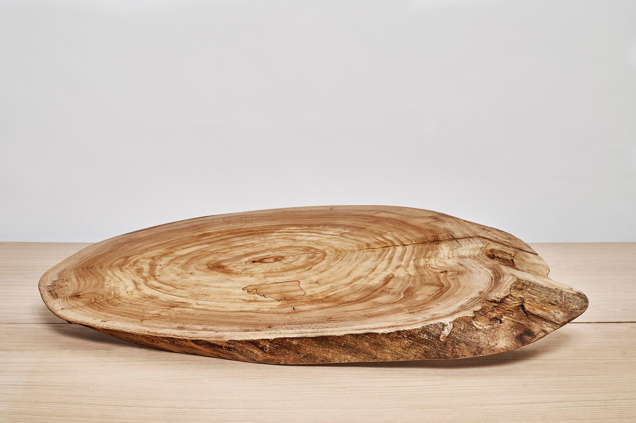 Modern Elm and Stone Oval Coffee Table by Jean-Baptiste Van den Heede For Sale