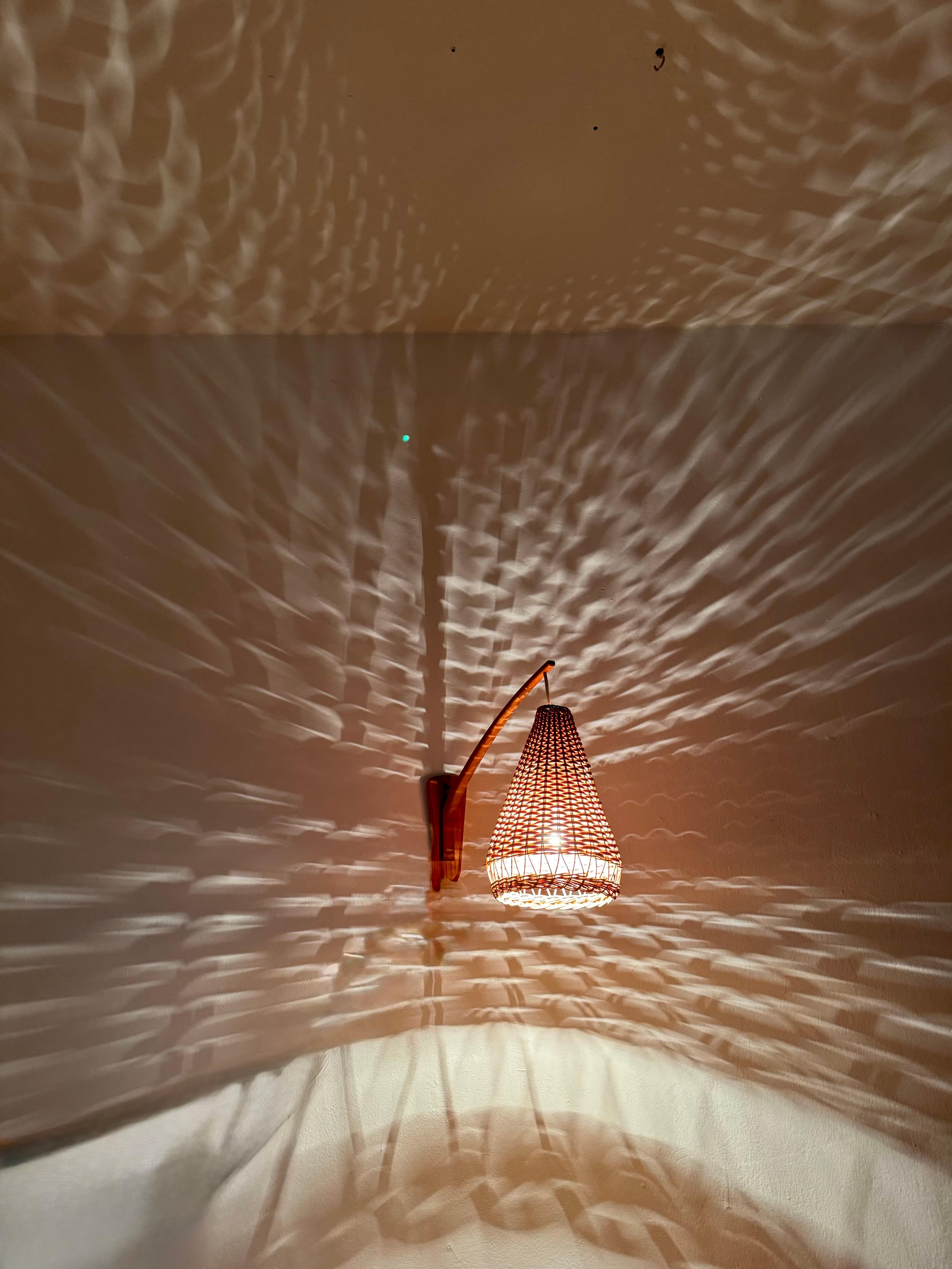 Elm and Wicker Wall Lamp For Sale 6