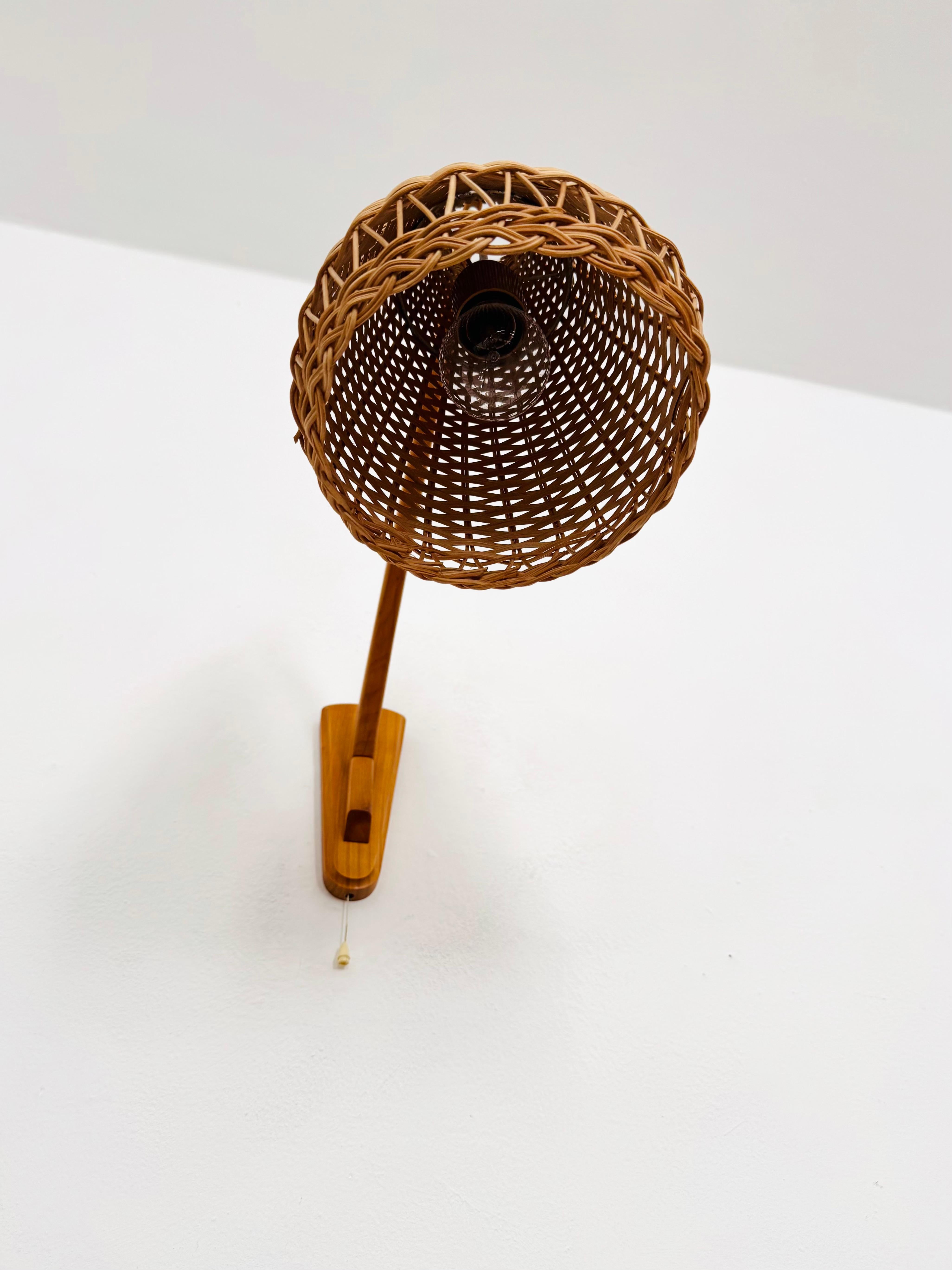 Elm and Wicker Wall Lamp For Sale 3