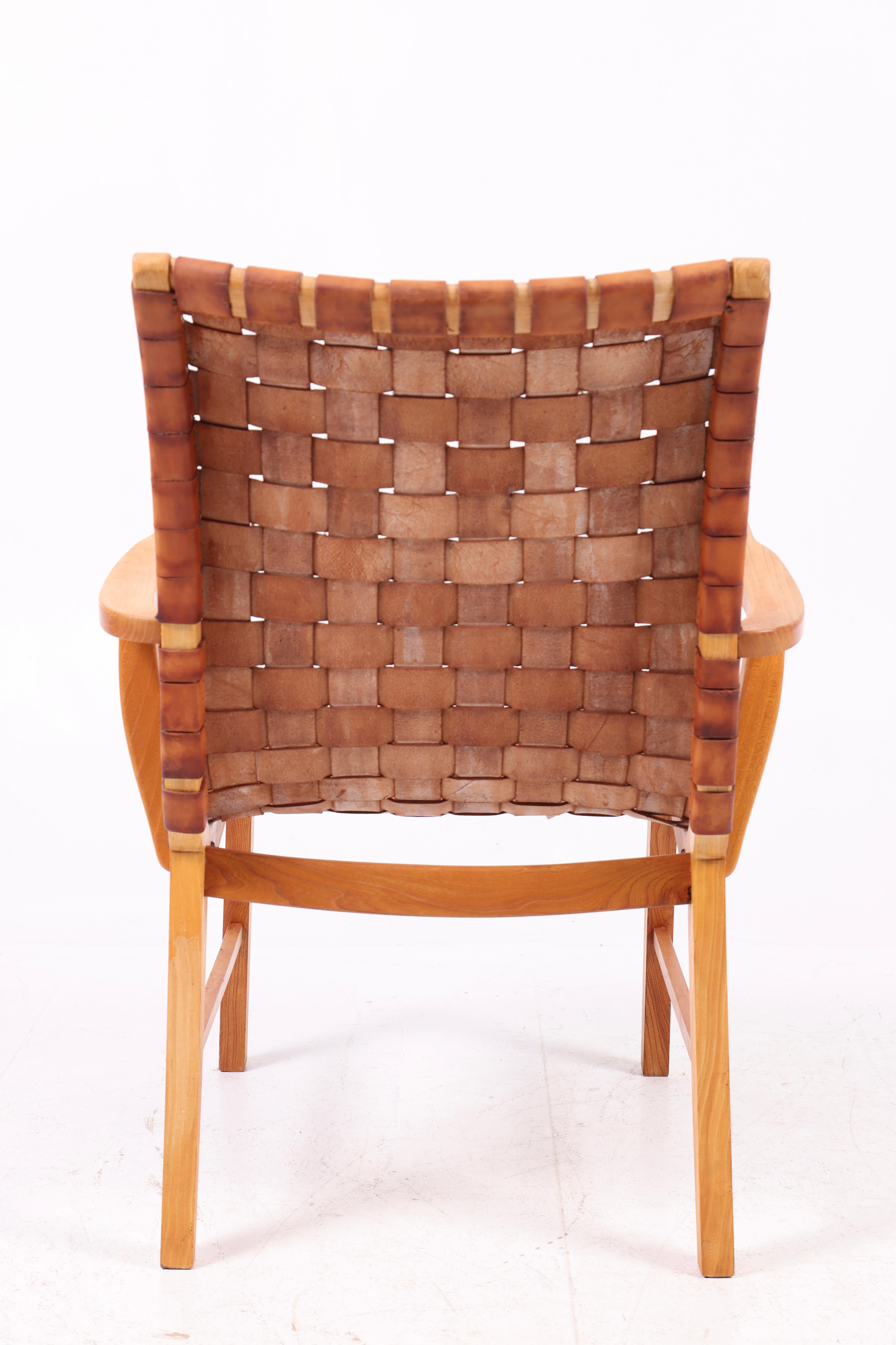 Ulmensessel mit gewebtem, patiniertem Leder von Søren Willadsen, 1937 im Zustand „Gut“ im Angebot in Lejre, DK