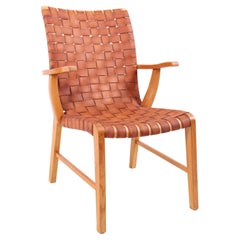 Elm Armchair with Woven Patinated Leather by Søren Willadsen, 1937