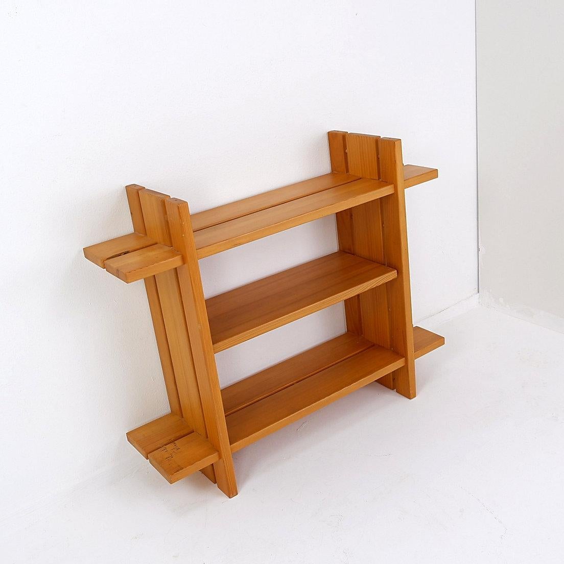 Mid-Century Modern Elm Blonde Shelf attributed to Roland Haeusler for Maison Regain - 1980s