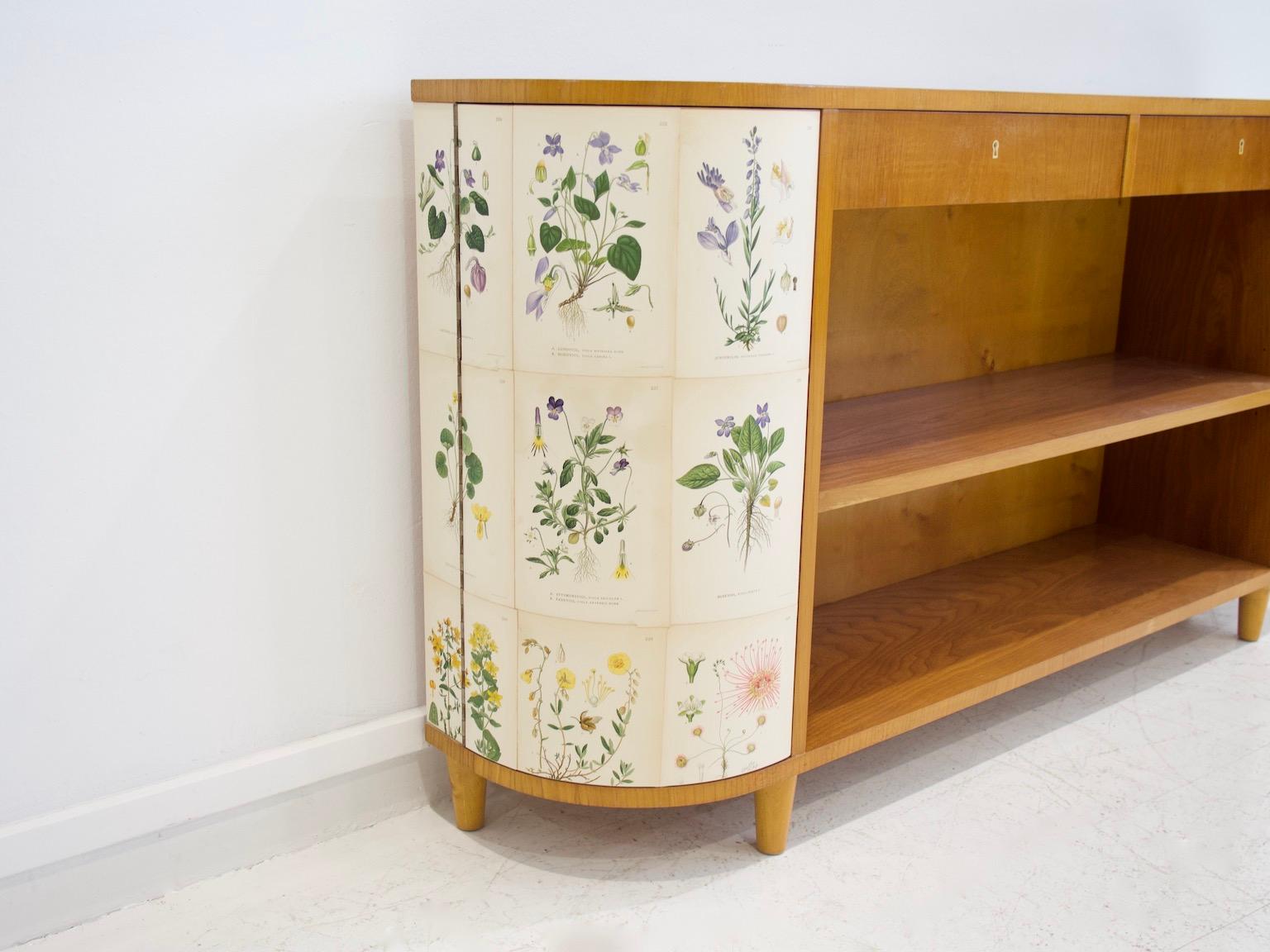 Swedish Elm Bookcase with Nordens Flora Illustrations