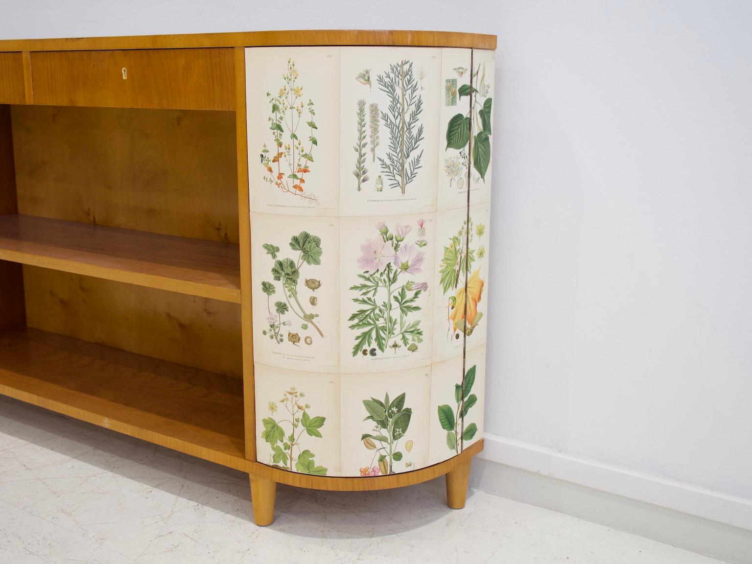 Elm Bookcase with Nordens Flora Illustrations In Good Condition In Madrid, ES