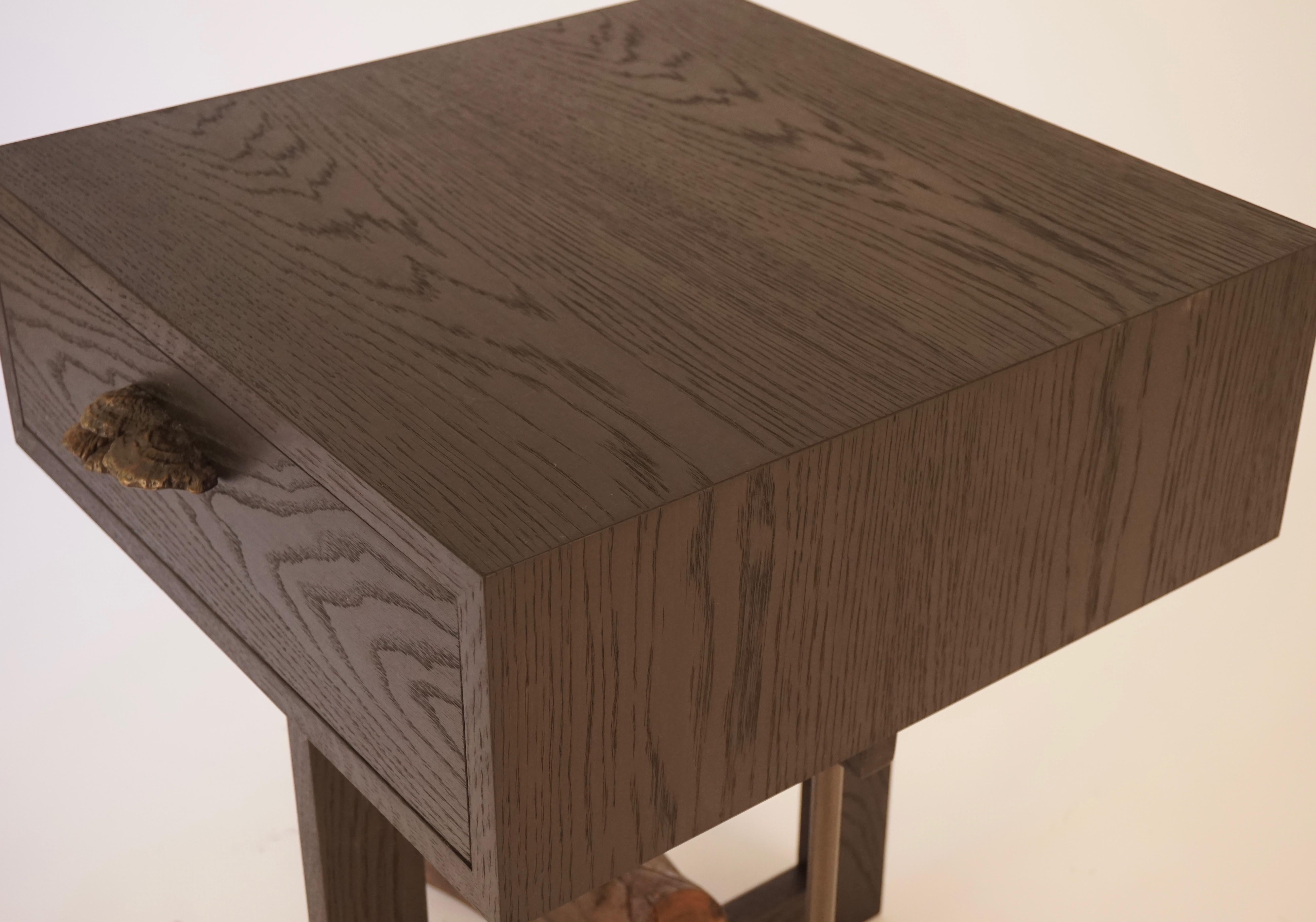 American Elm Branch Bedside Tables by Chris Lehrecke with Bronze Mushroom Pulls For Sale