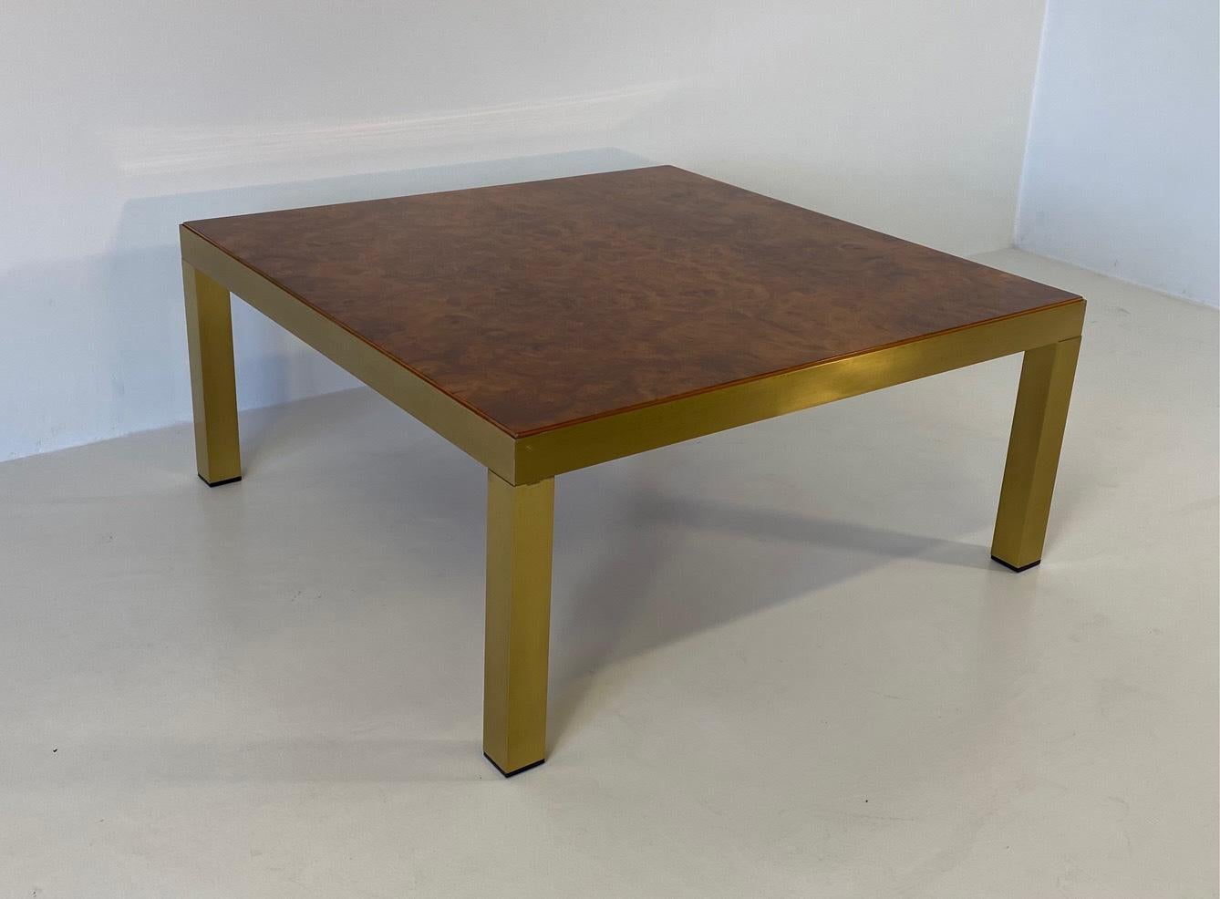 Late 20th Century Elm Burl and Brass Italian Coffee Table, 1970s