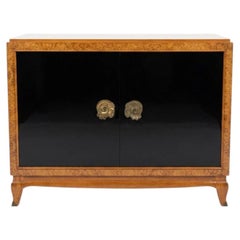 Elm Burl Commode with Lacquered Doors and Bronze Ornaments, France, circa 1940