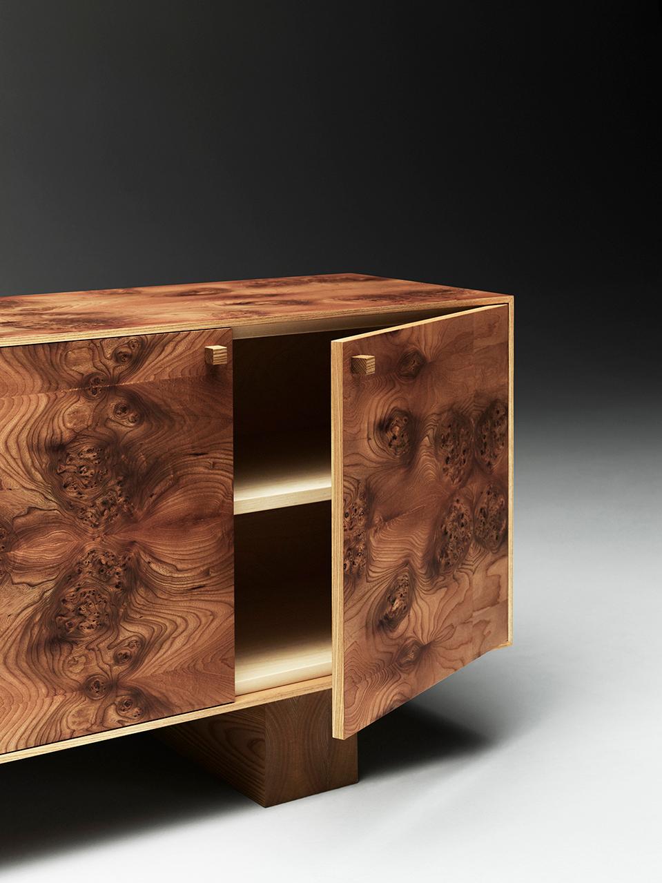 Oiled Elm Burl Sideboard For Sale