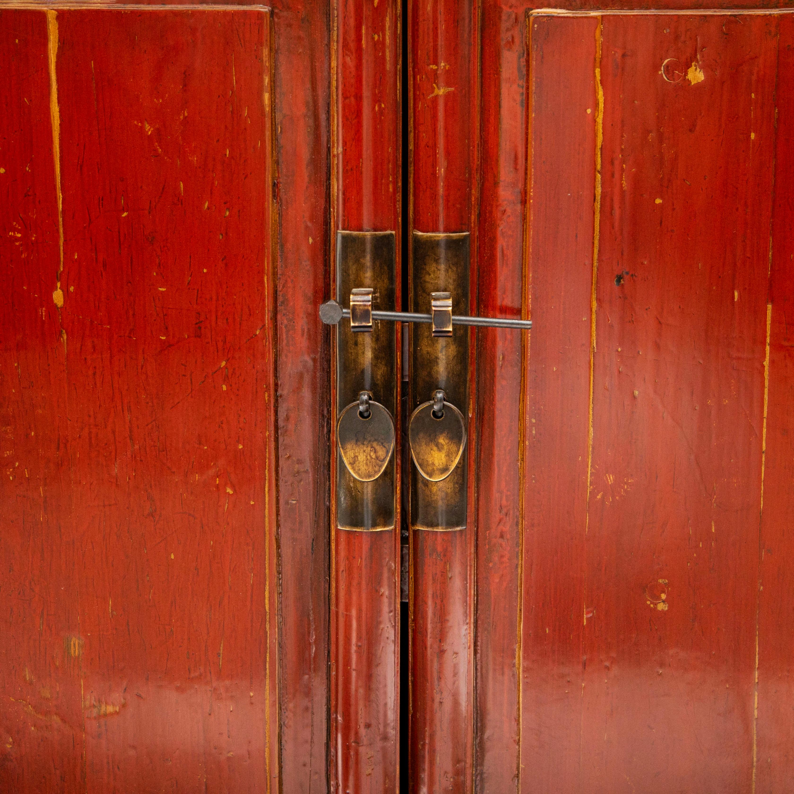 Elm Cabinet with Original Red Lacquer, China c. 1860 For Sale 2
