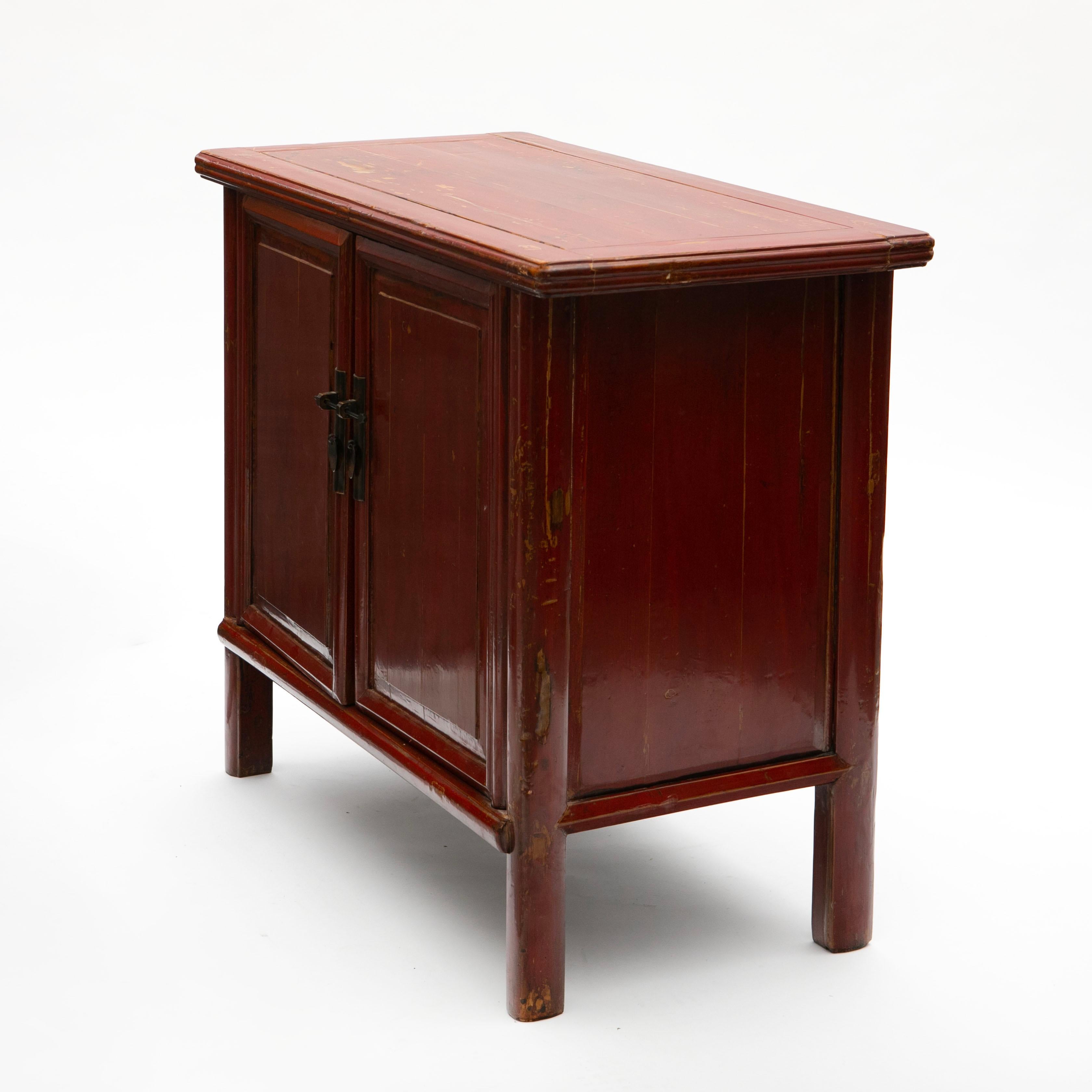 Ming Elm Cabinet with Original Red Lacquer, China c. 1860 For Sale