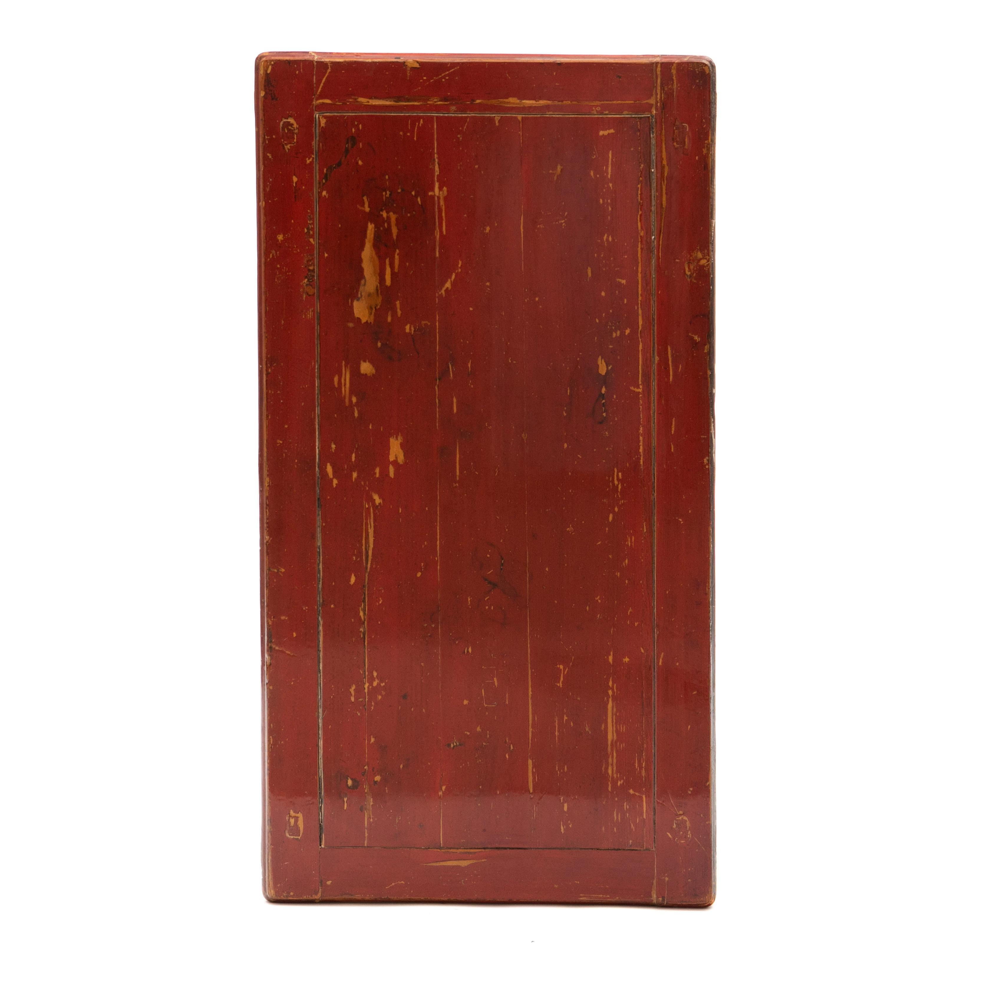 Chinese Elm Cabinet with Original Red Lacquer, China c. 1860 For Sale